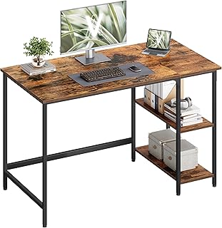 VASAGLE Tisch, Computertisch, Bürotisch, 120 x 60 x 76 cm, moderner Stil, für Arbeitszimmer, Schlafzimmer, Wohnzimmer, vintagebraun-schwarz LWD47X