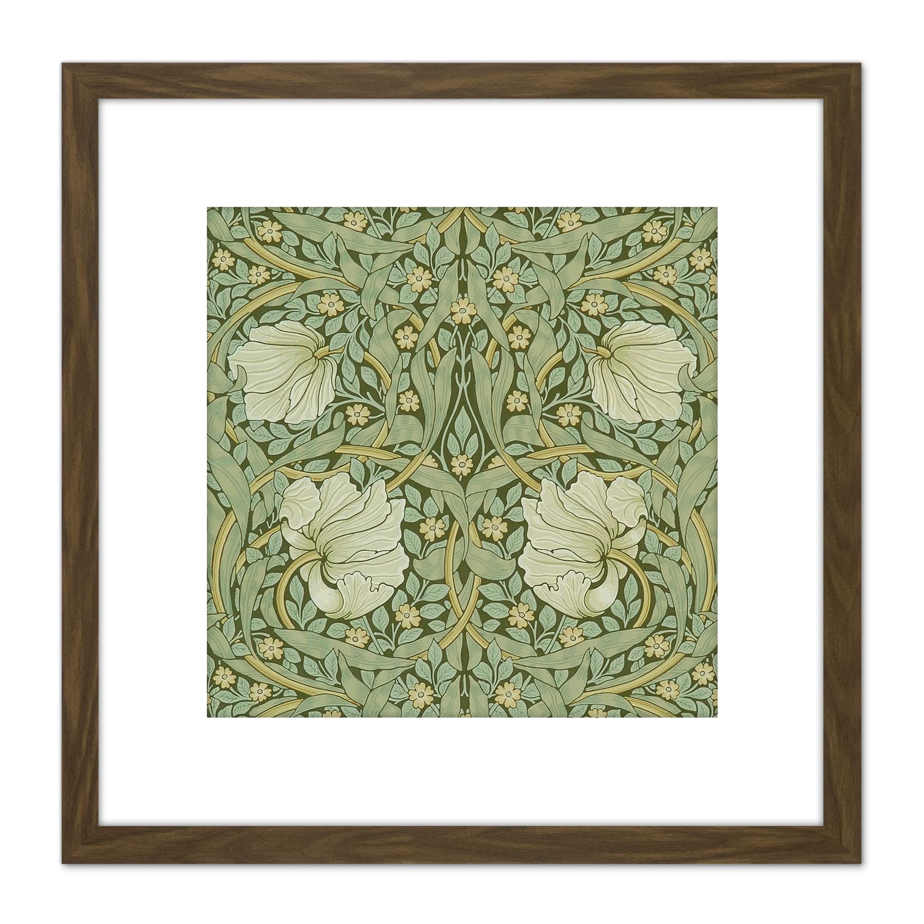 Artery8 William Morris Pimpernel Arts Craft Pattern Design 9X9 Inch Square Wooden Framed Wall Art Print Picture with Mount