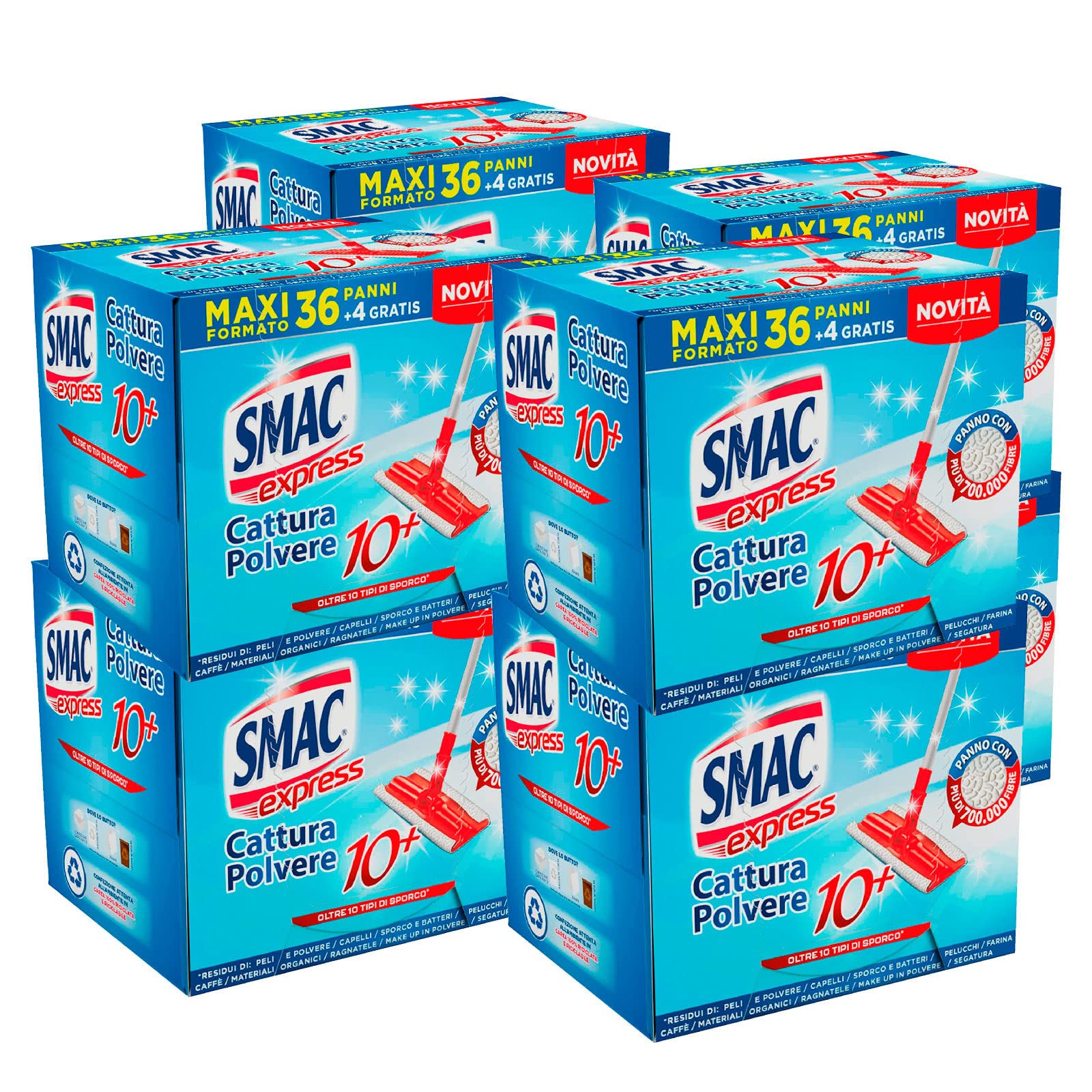 Smac Express - Panni Cattura Polvere Compatibili con Ogni Scopa, 320 Panni Cattura e Trattiene Polvere Adatti a Tutti i Pavimenti, 8 Confezioni