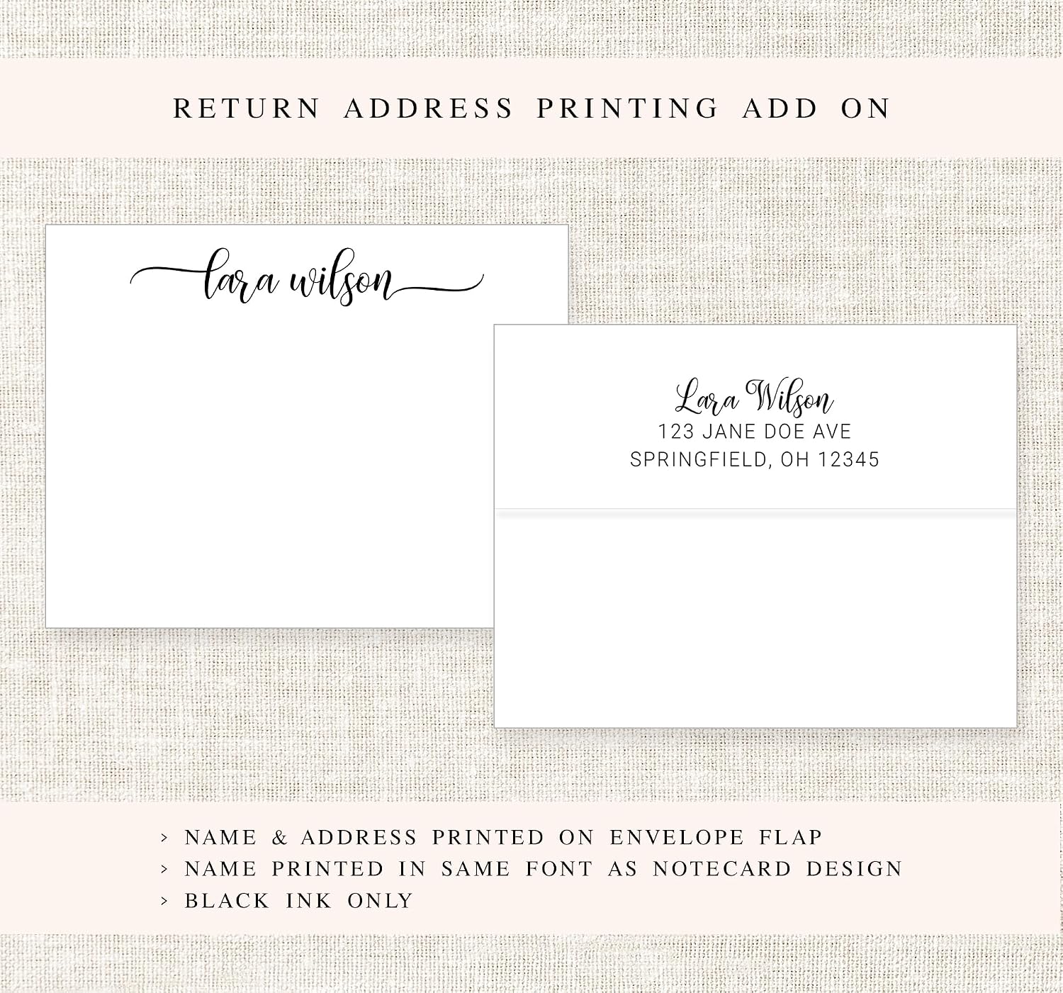 Personalized Script Flat Modern Stationary for Women, Stationary Note Card Set