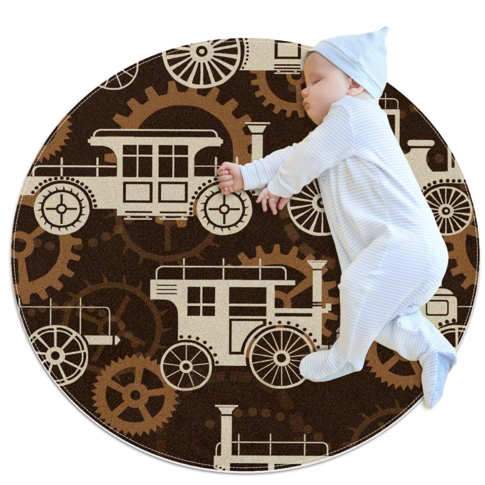 Tapis de salle de bain rétro rond 1m au design steampunk voitures