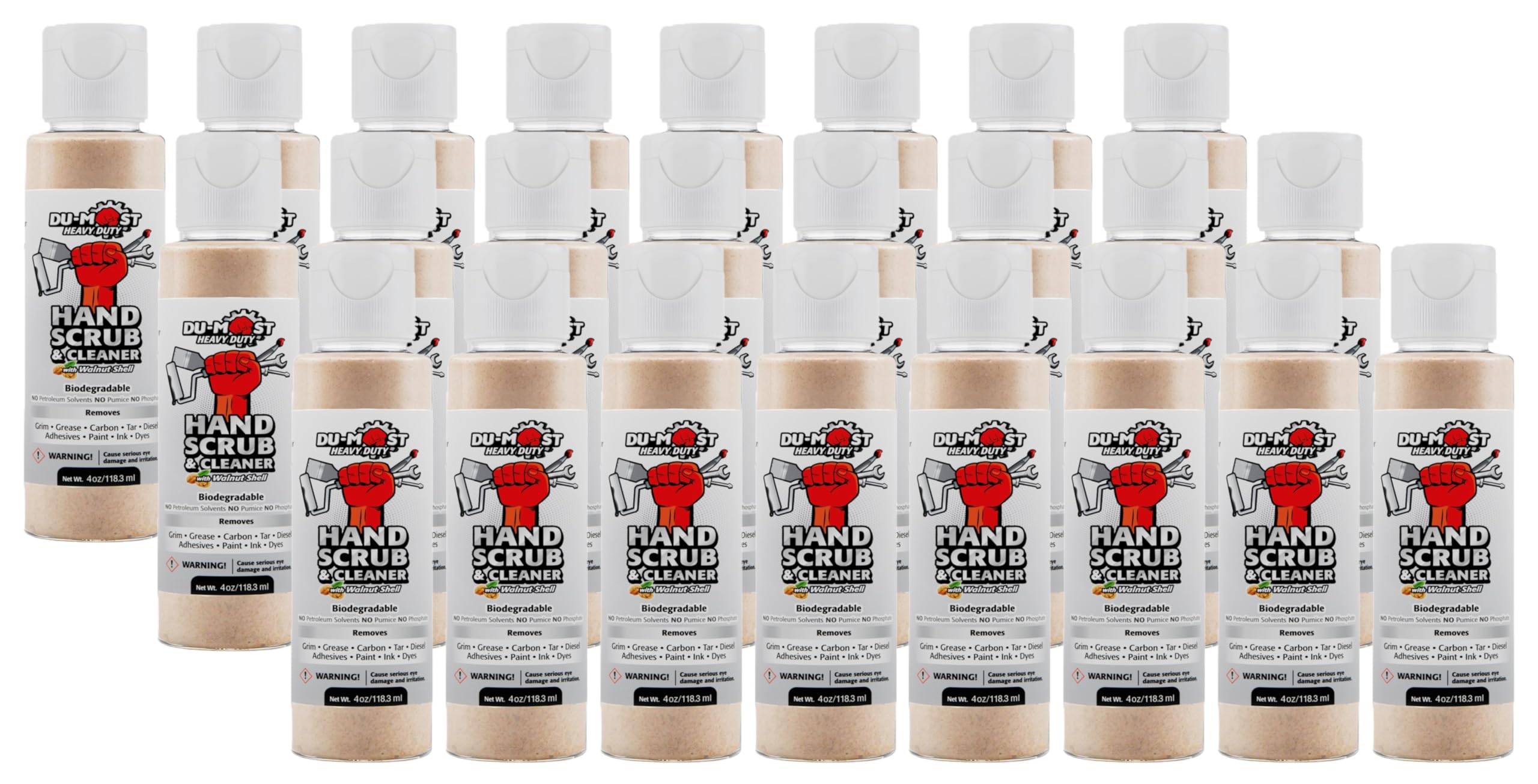 Heavy Duty Hand Scrub with Walnut Shell, Natural Hand Soap/Degreaser for Automotive Mechanics, Farmer & Constructors, Use with or without Water, Travel Size, 4 oz (Pack of 24)