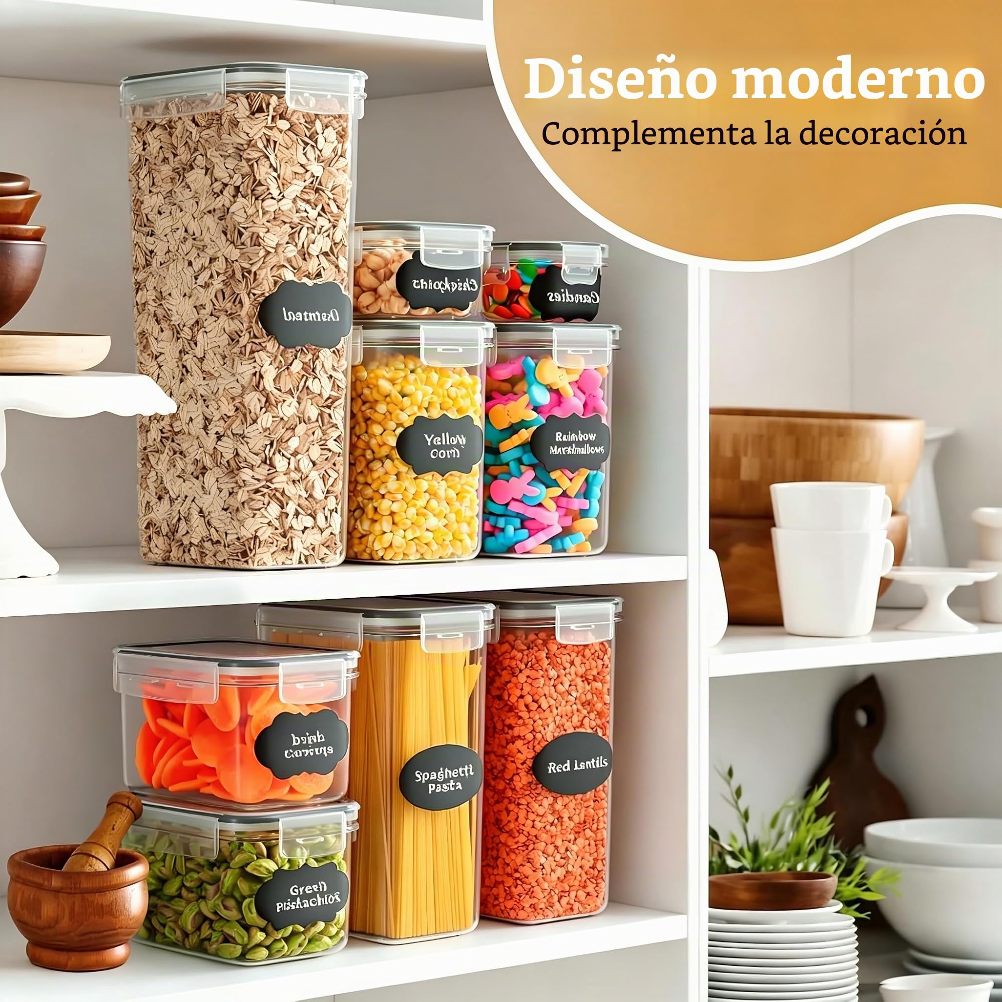 28 Piezas Recipientes Herméticos para Alimentos, Botes Almacenaje Cocina - Recipientes para Alimentos Sellados de Plástico para Cereales, Harina, Golosinas para Mascotas