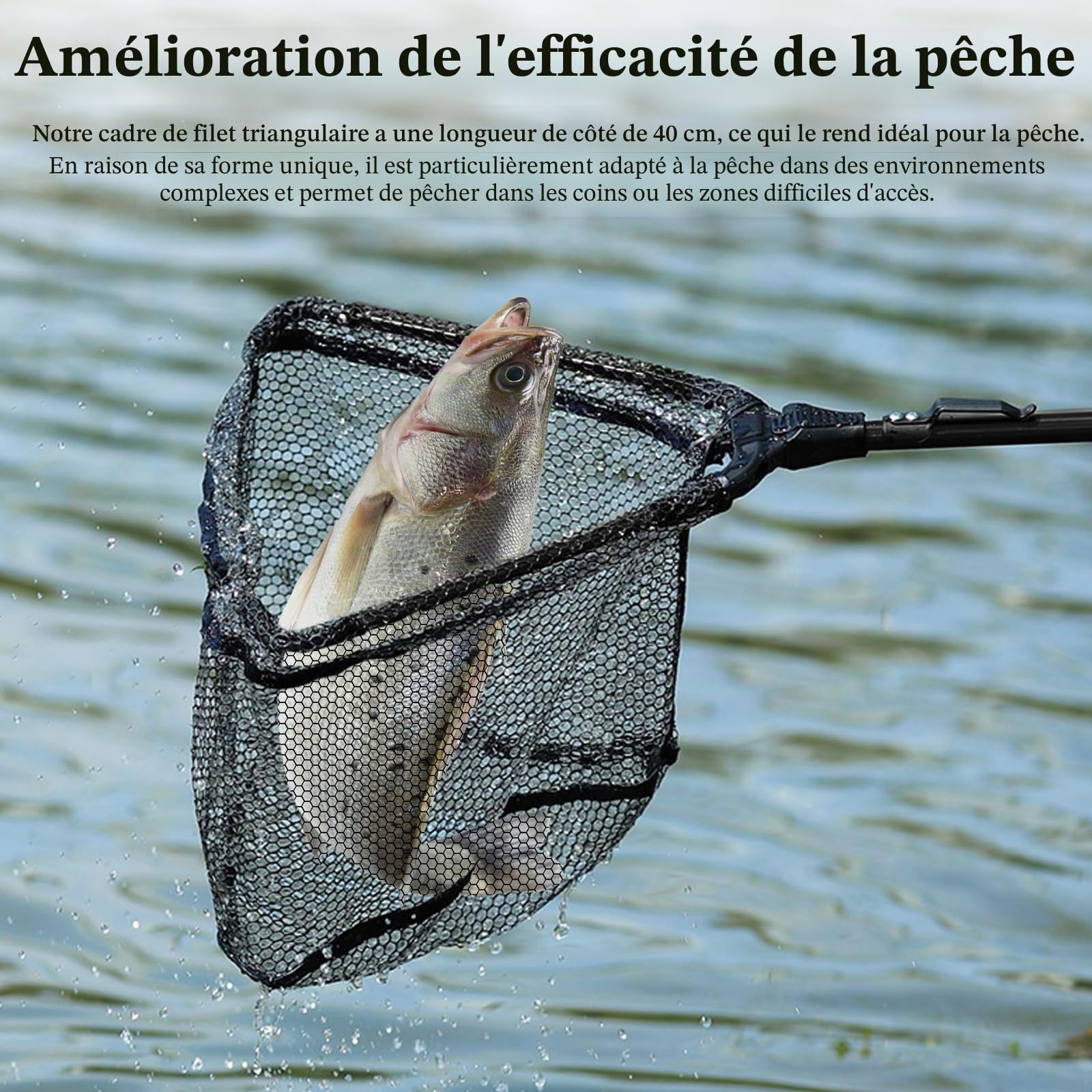Épuisette de Pêche Pliable, Épuisette Pêche Pliable avec Poignée Télescopique, Longueur Réglable pour Kayak Salmon Chat Basse Étang et Piscine (Noir)