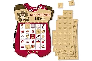 Howdy Hoedown Cowboy Baby Shower Shaped Bingo Game with Picture Bingo Cards