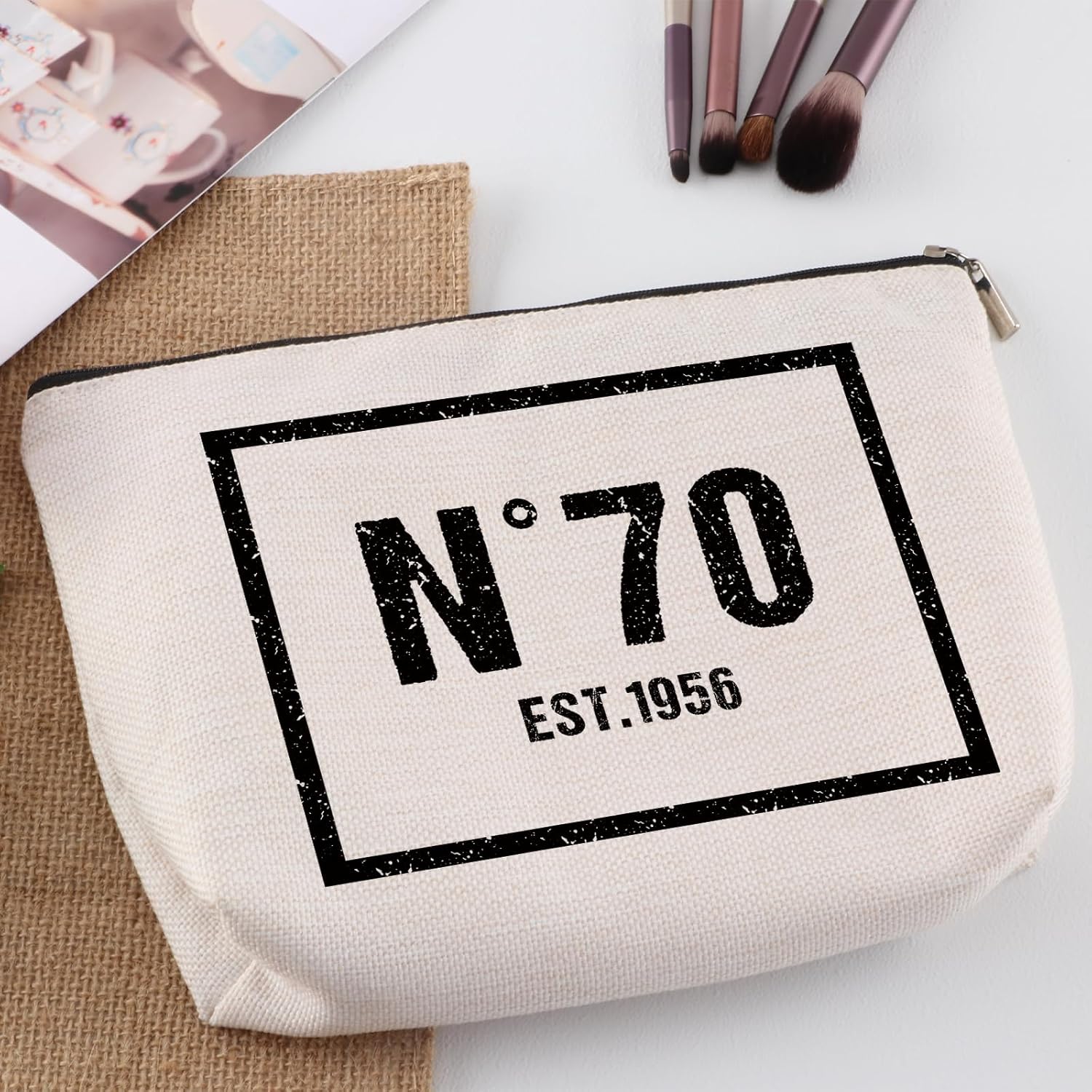 70 Year Old Birthday Gifts for Women Makeup Bag 70th Birthday Decorations for Her Mom Grandma Aunt Travel Zipper Pouch 1956 Happy 70th Birthday Gifts Cosmetic Bag - Image 3