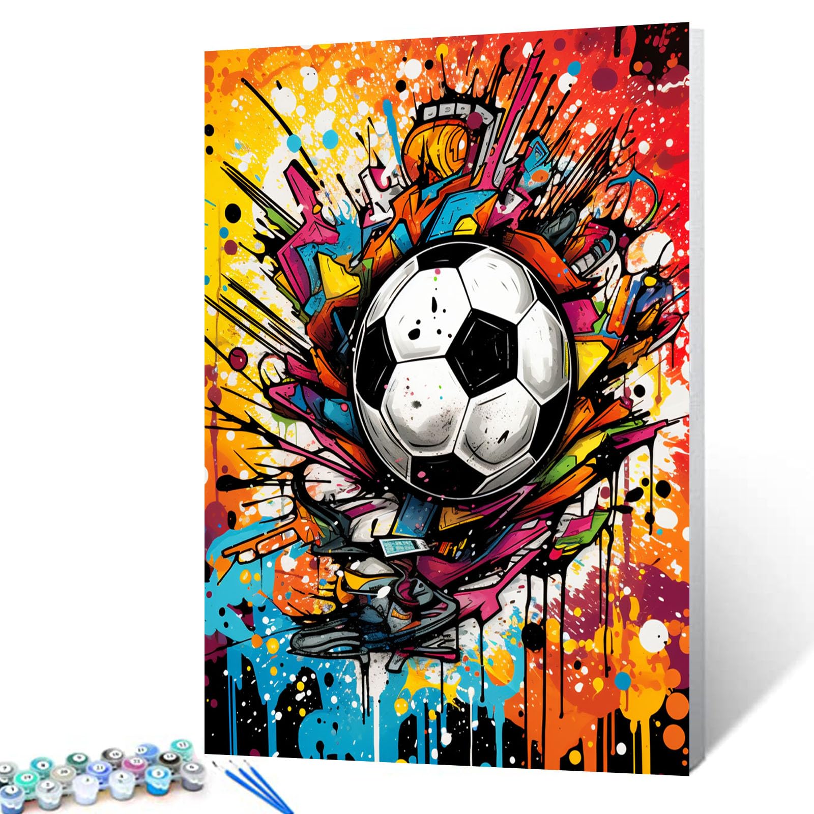 Paint by Number for Adults,Soccer DIY Oil Painting Kits on Canvas with Brushes and Acrylic Pigment,Football Sport Art Picture 16x20inch Home Decor Graffitic Street Arts and Crafts Gift(with Frame)