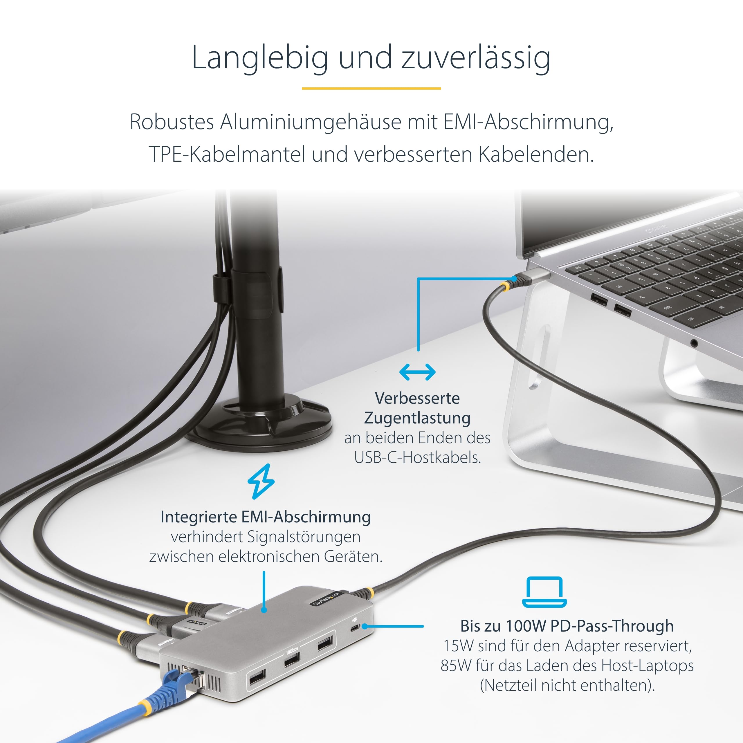 StarTech USB-C Triple 4K HDMI DP Dock, 100W Laptop-Laden, GbE, 3X USB-A | Dockingstation, 3 Monitor Laptop Dock, 2x 4K 60Hz + 1x 4K 30Hz, Reisedock, TB3/TB4, ChromeOS