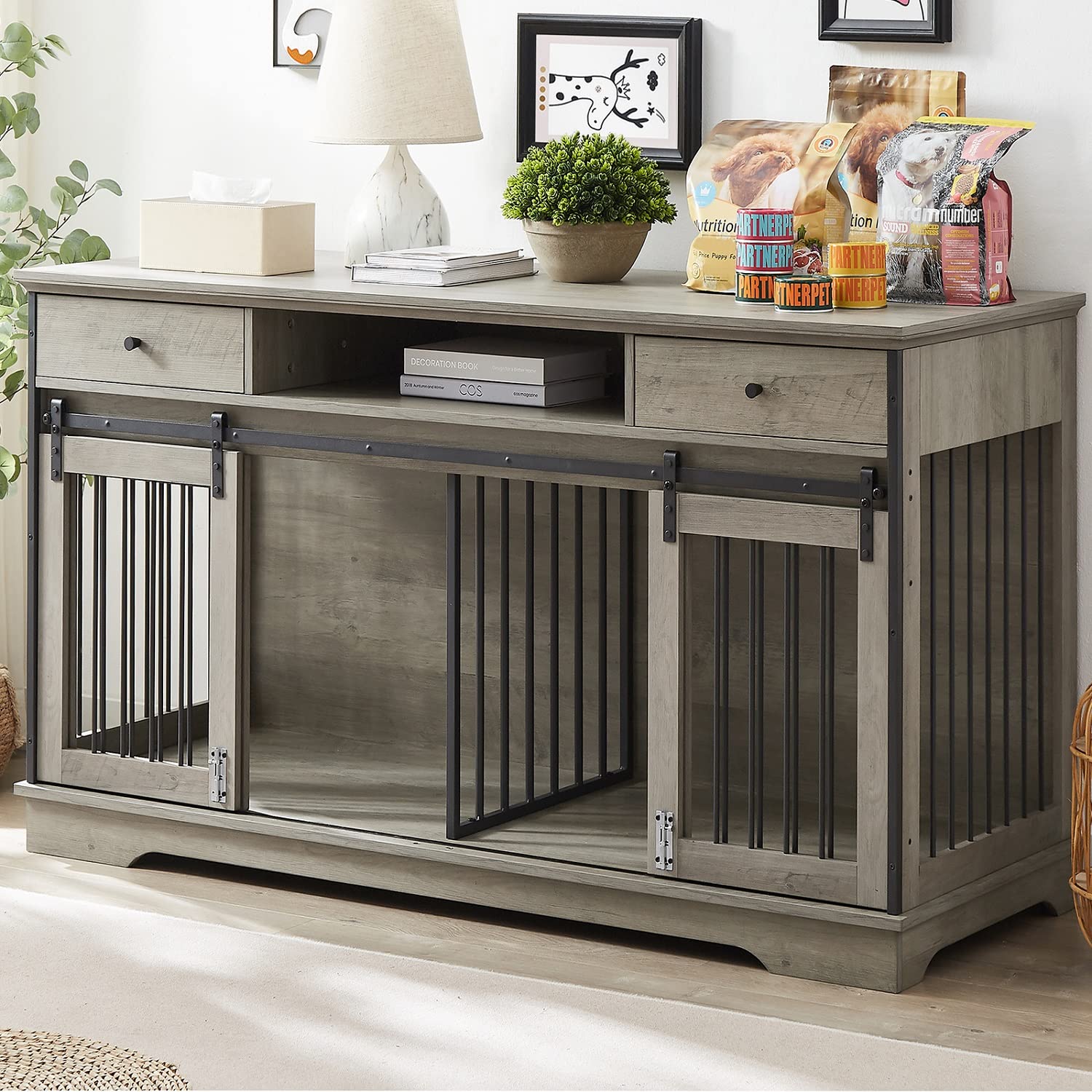 Buy IchbinGo Large Dog Crate Furniture with Sliding Barn Door, 66