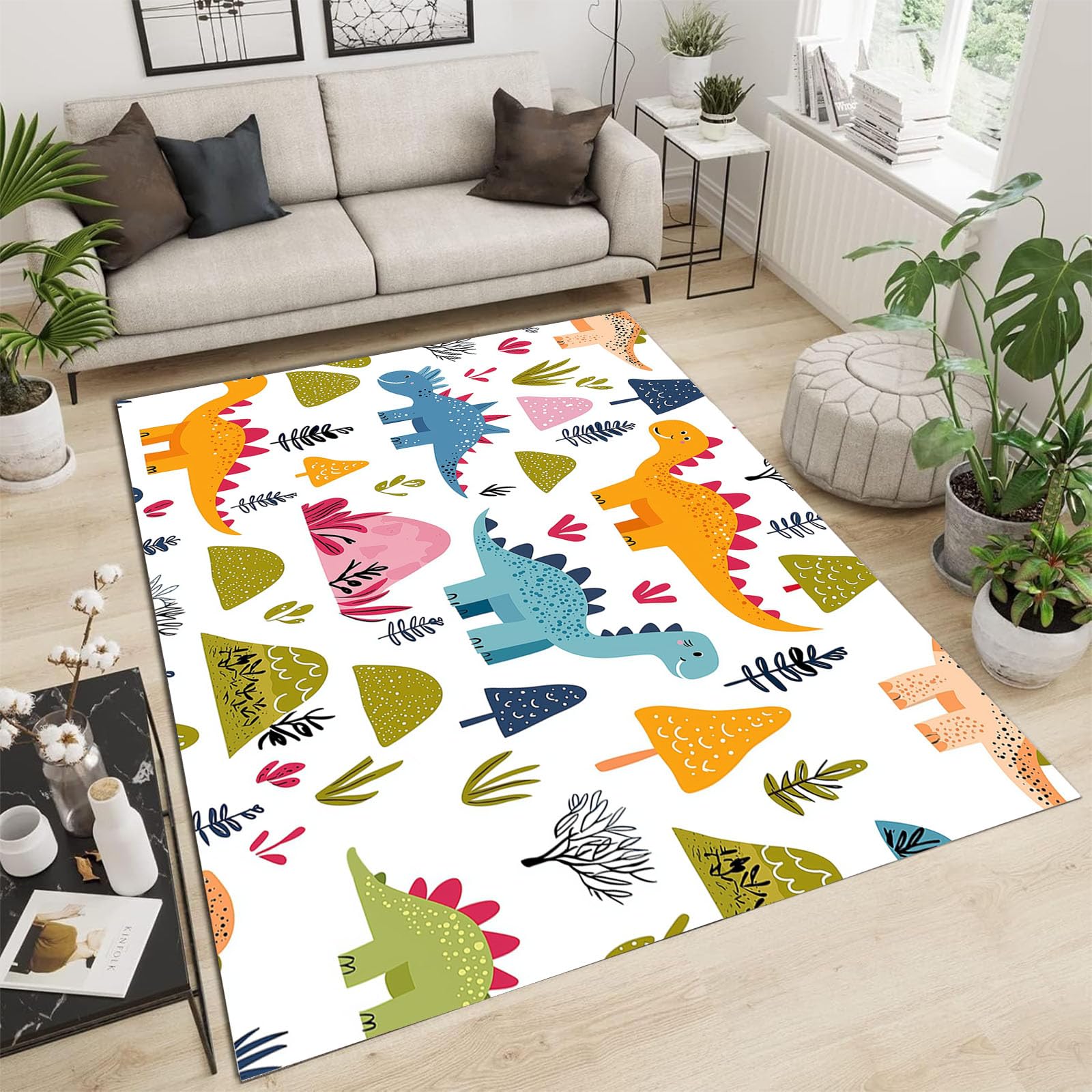 Tapis de chambre lavable à motif dinosaure multicolore 180x270 grand tapis antidérapant