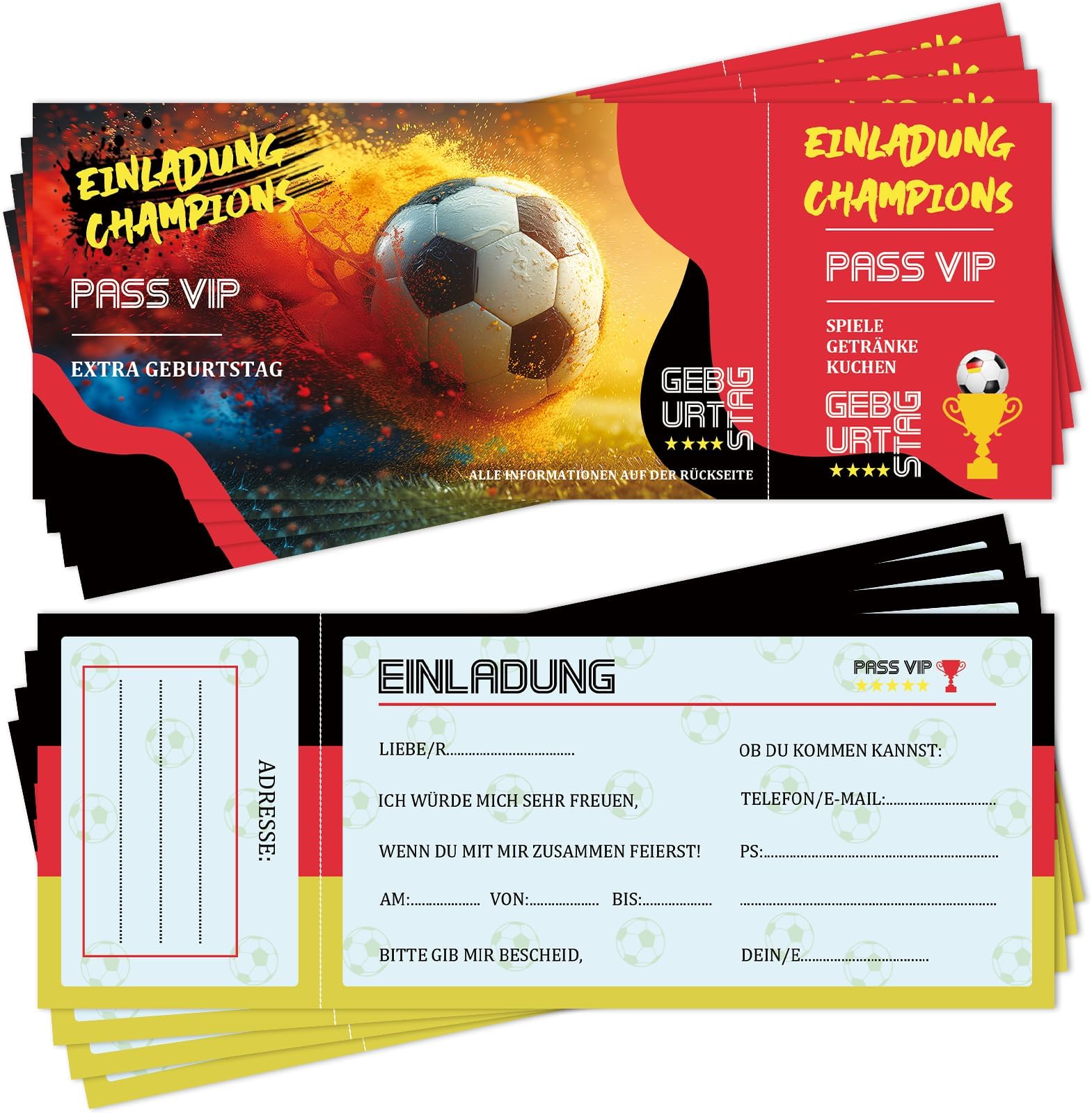 10 Einladungskarten Fußball - DIN A6 Mit Spielfeld-Motiv