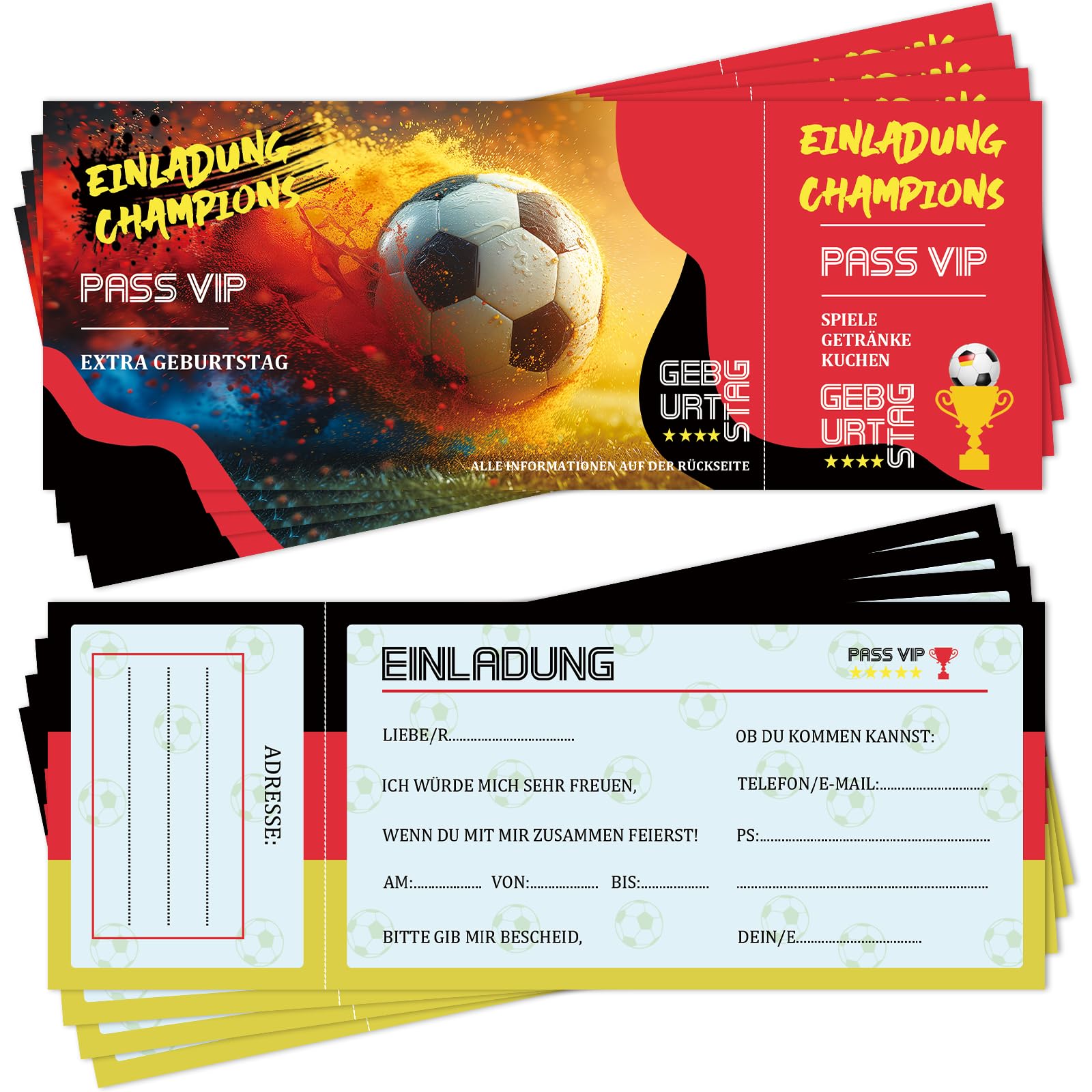 12x Einladungskarten Kindergeburtstag Fussball Eintrittskarte - Coole Einladungskarten Kindergeburtstag Junge Mädchen - Ideal für Sportveranstaltungen und Fußballpartys