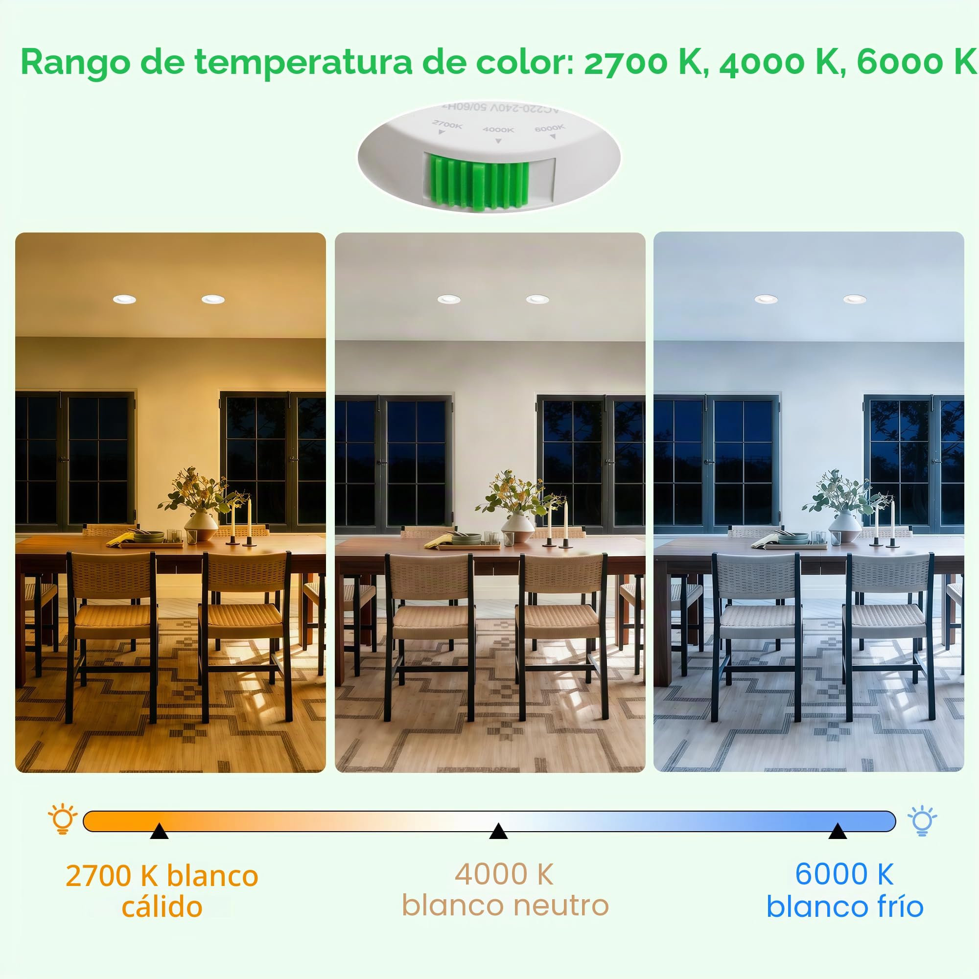 Downlight LED Techo Empotrable Rotable 230V, 5W 500LM Focos LED Interior Techo Blanco Cálido Blanco Neutro Blanca Frío, IP44 Ojos de Buey Extraplano, Corte 68-80mm, Blanco 6 Pack