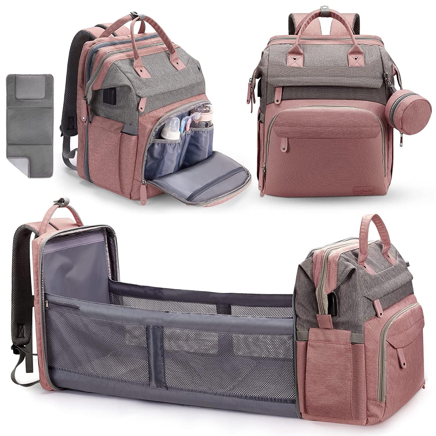 DERJUNSTAR Wickeltasche, Baby-Wickelrucksack mit Wickelstation
