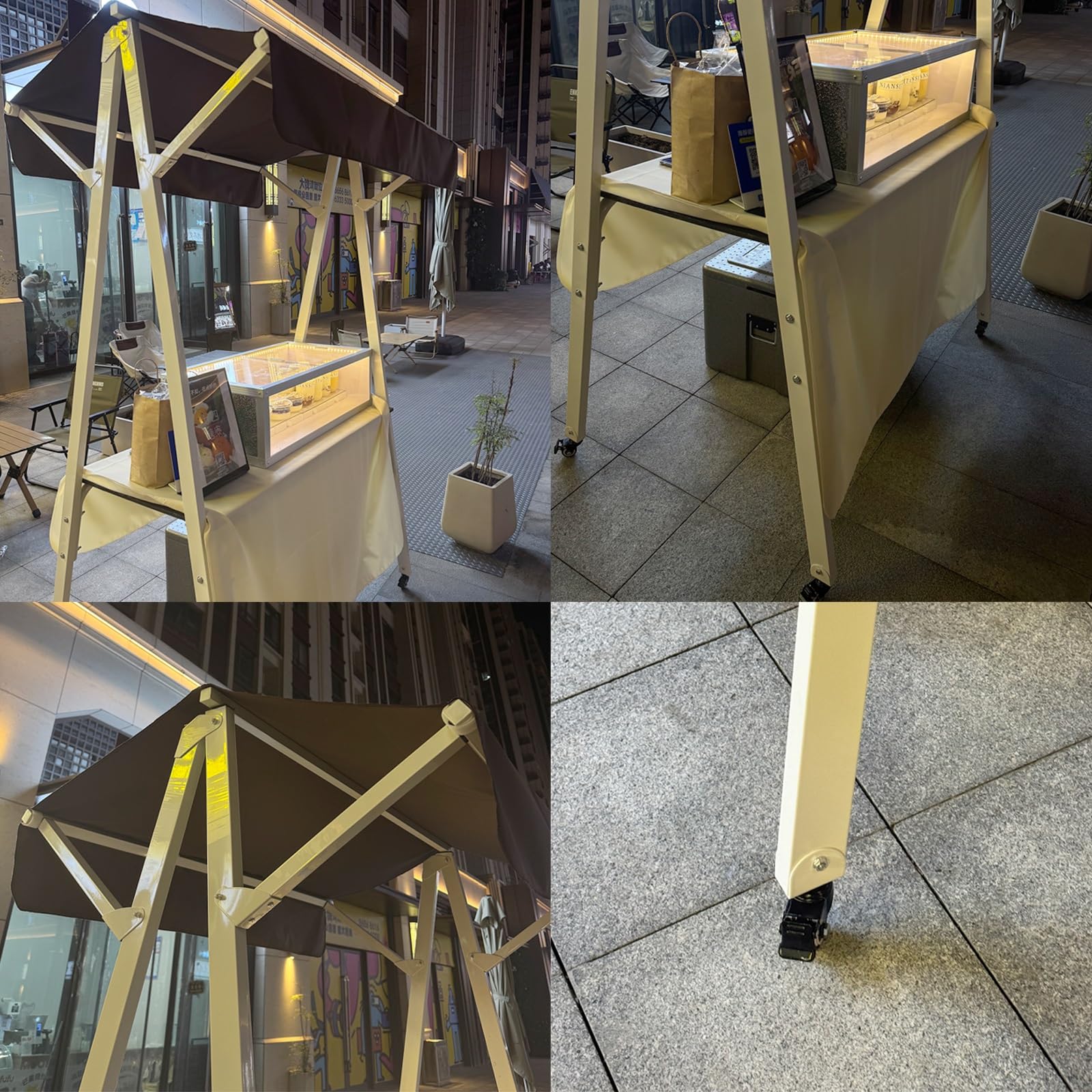 Puesto de mercado, carrito de vendedor ambulante con ruedas, caseta de venta plegable con toldo a rayas, protección contra el sol y la lluvia(Red,110x60x200cm)