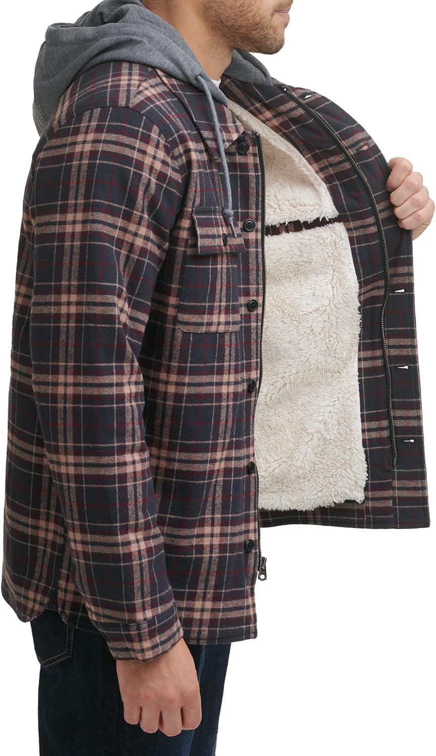 Levi's mens Plaid Sherpa Lined Hooded Shirt Jacket (Regular & Big & Tall Sizes) - Image 3