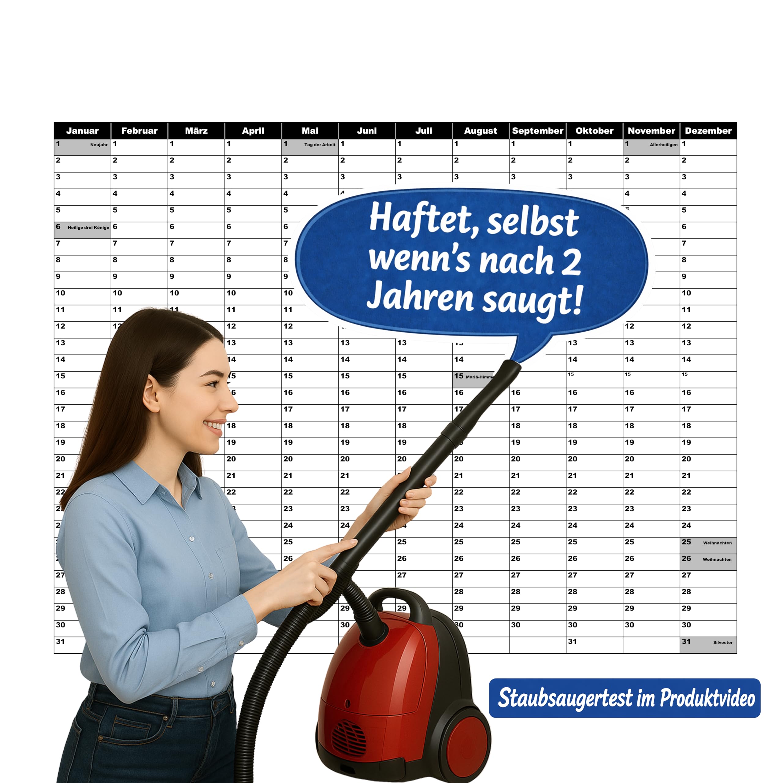 XL Wandplaner 70x66 cm, statisch selbsthaftend, abwischbar, wiederverwendbar & rückstandsfrei. Wandkalender, Jahresplaner für Büro & Familie mit Monats- & Wochenplaner. Größe zw. DIN A1 und DIN A2
