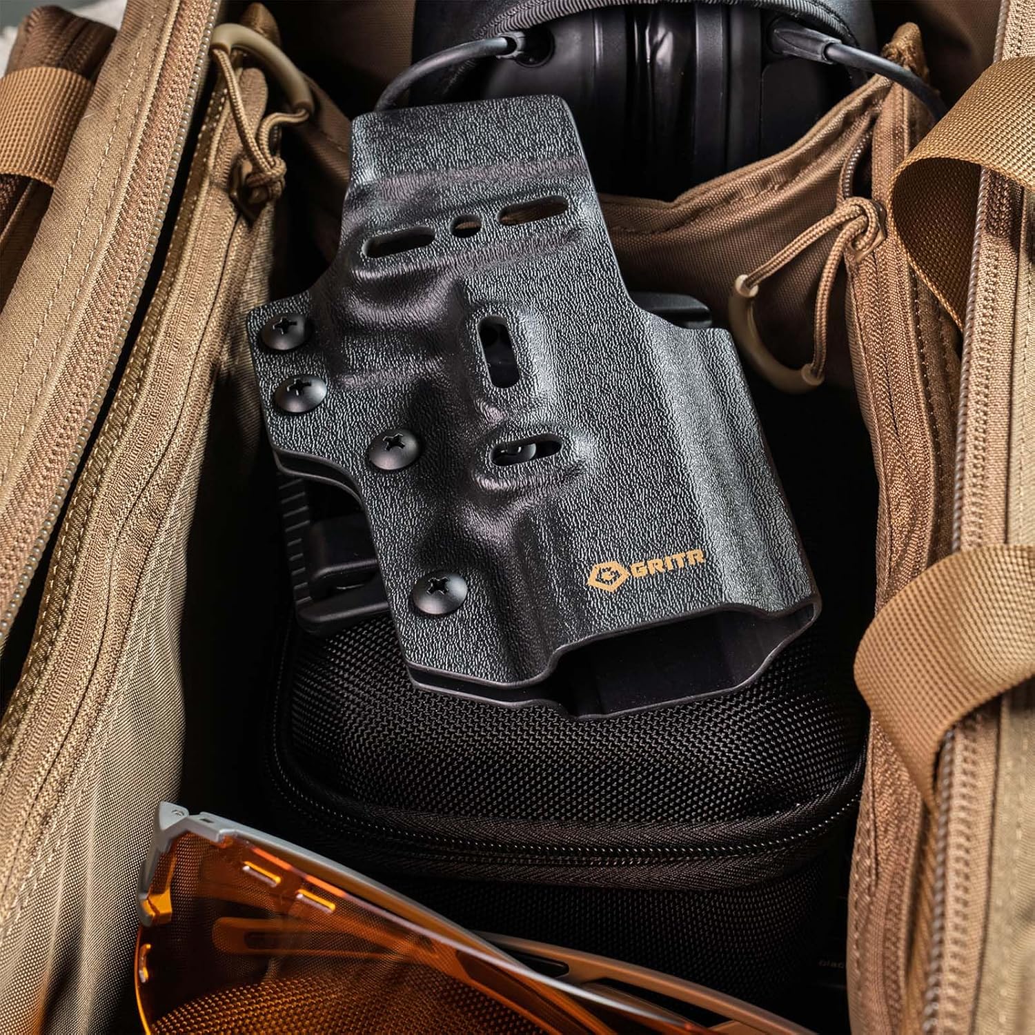GRITR Ambidextrous OWB Kydex Competition Holster - for USPSA, IDPA, 3-Gun Matches & EDC - Pistol Accessory w/Optic Cut, Open Bottom, Adjustable Retention & Cant