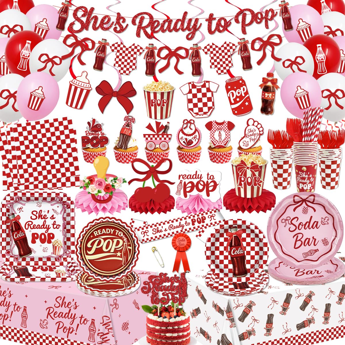 Fête Prénatale She's Ready to Pop Décoration Soda Pop Rouge et Rose - 8