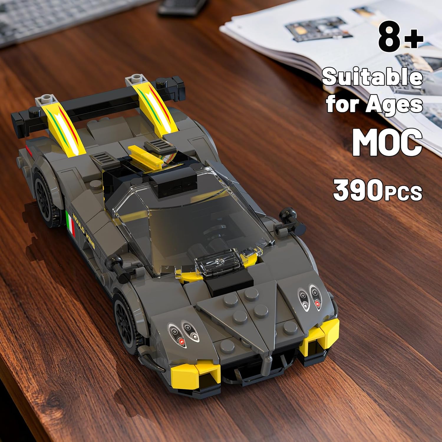 Mould King 27092 Huayra R Speed Champion Technik Car Building Set & Display Case, MOC Classic Race Cars Birthday Gifts for Adults/Teens, Creative Cool Vehicles Model Toys for Fans Age 14+ (390Pcs)