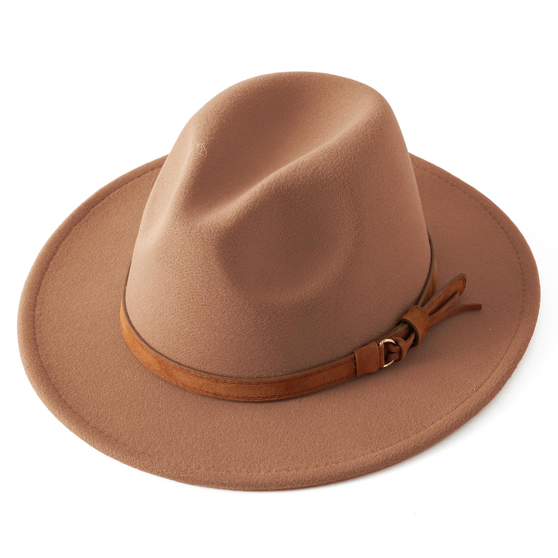 Jastore Gorro de fieltro de lana para niños y niñas, diseño clásico de ala ancha, con lazo, para bolos - marr�n - 4- 9 años