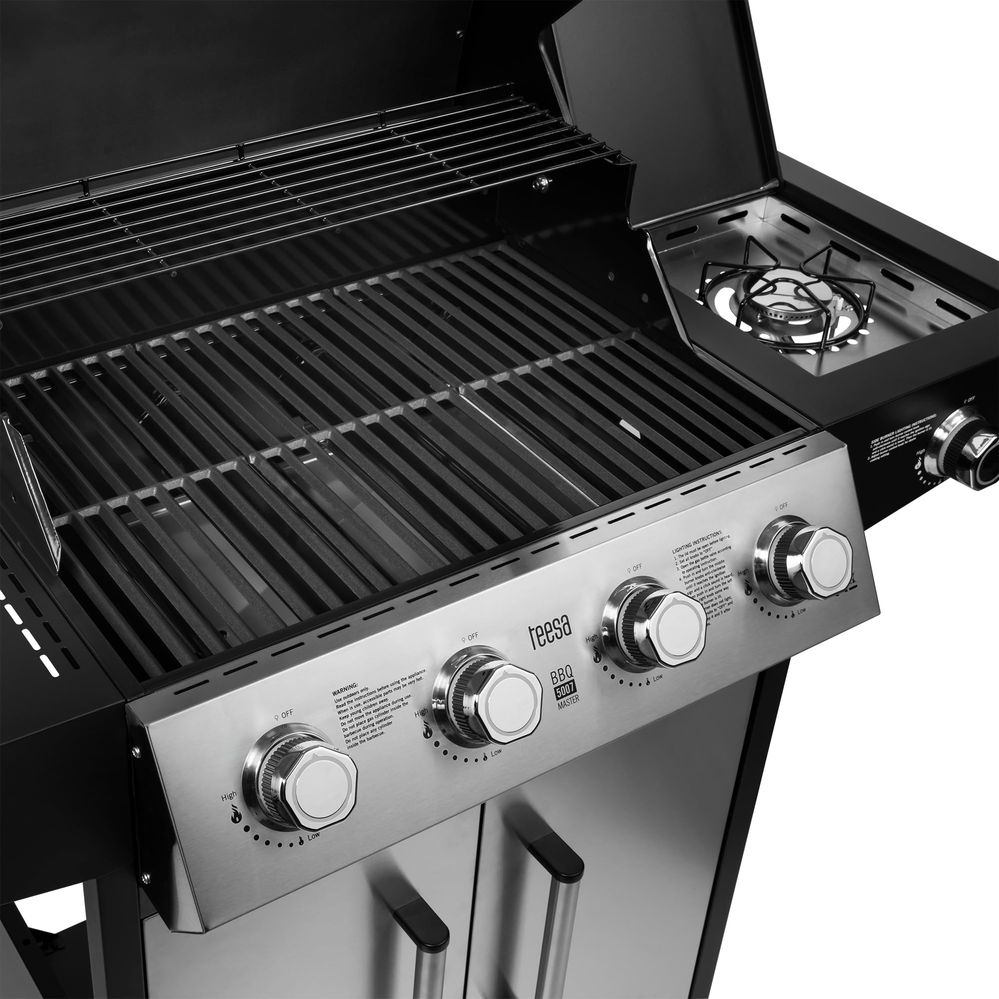 Teesa Grill Gazowy Ogrodowy BBQ 5007 MASTER 5 Palników Szafka na Butlę 15kW Termometr Taca na Tłuszcz