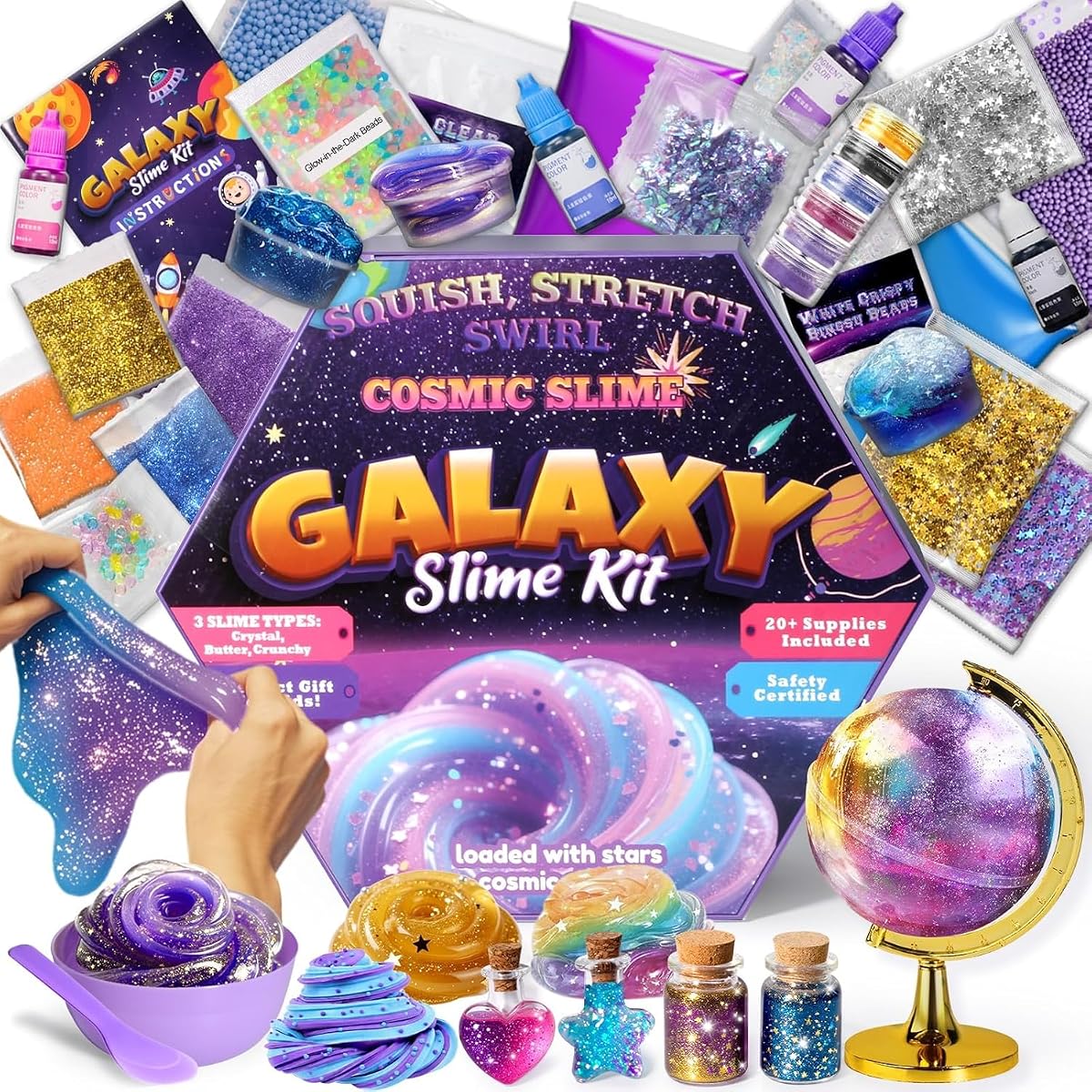 Galaxy Slime Kit for Girls, Globe and Magic Potion Kits, Clear Crystal/Butter/Glow-in-the Dark Slime Making Kit, Christmas Birthday Party Favors Toys for Kids Girls Boys 7 8 9 10 11 12