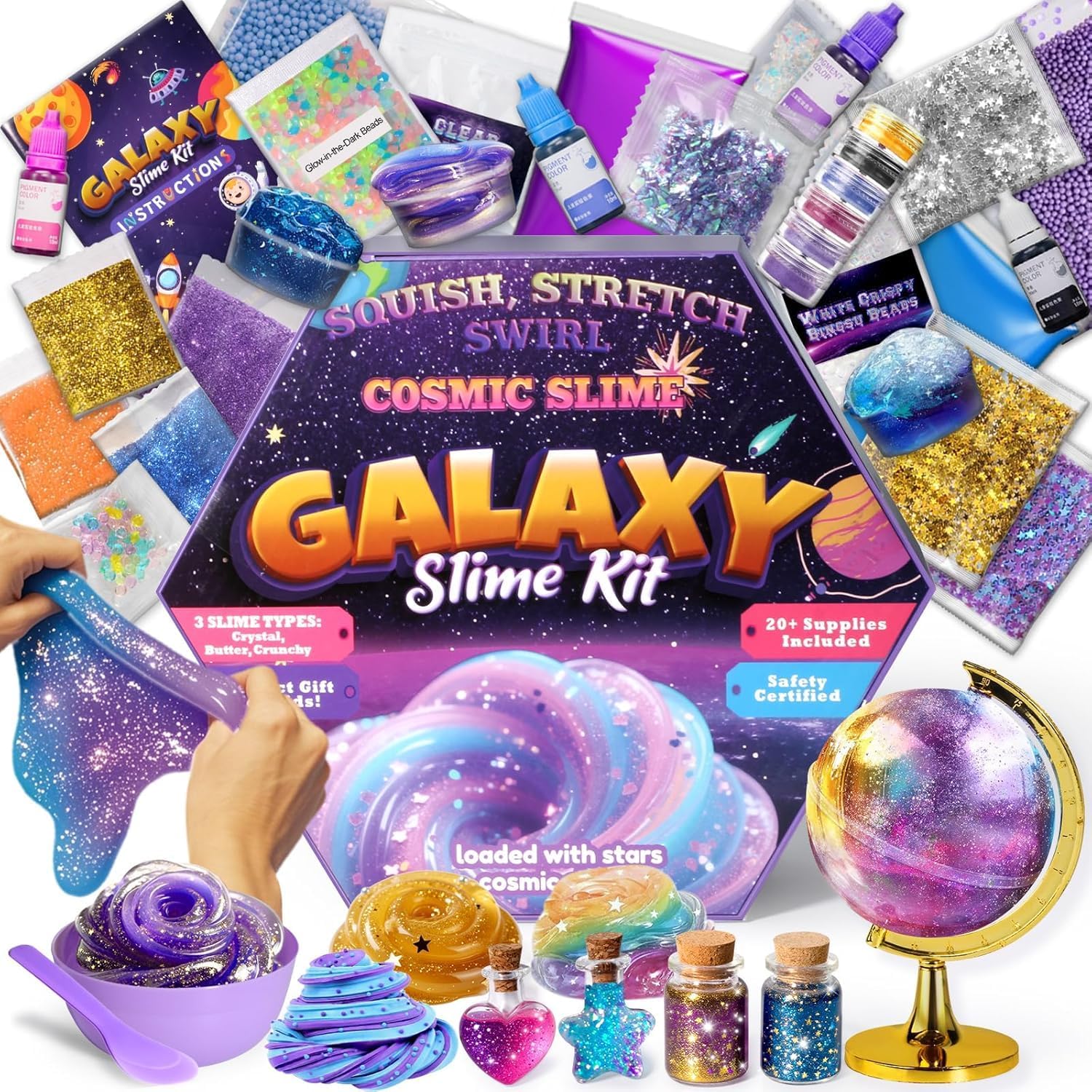 Galaxy Slime Kit for Girls, Globe and Magic Potion Kits, Clear Crystal/Butter/Glow-in-the Dark Slime Making Kit, Christmas Birthday Party Favors Toys for Kids Girls Boys 7 8 9 10 11 12
