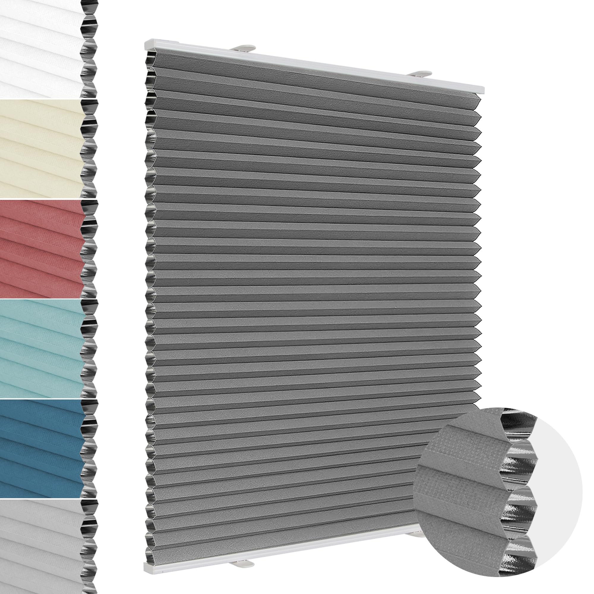 Allesin Wabenplissee ohne Bohren - Verdunklungsplissee 100% Blackout,Grau-weiß 80x130 cm Thermo & Schallschutz Plissee Klemmfix für Fenster, feucht abwischbar Wärmeisolierung, für Mietwohnungen