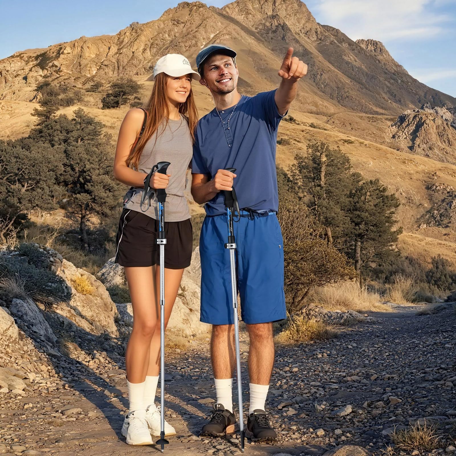 2 bastones de senderismo para hombre y mujer, bastones de senderismo de aluminio, plegables, ligeros, telescópicos, 110-125 cm, para montañismo, senderismo, esquí, trekking