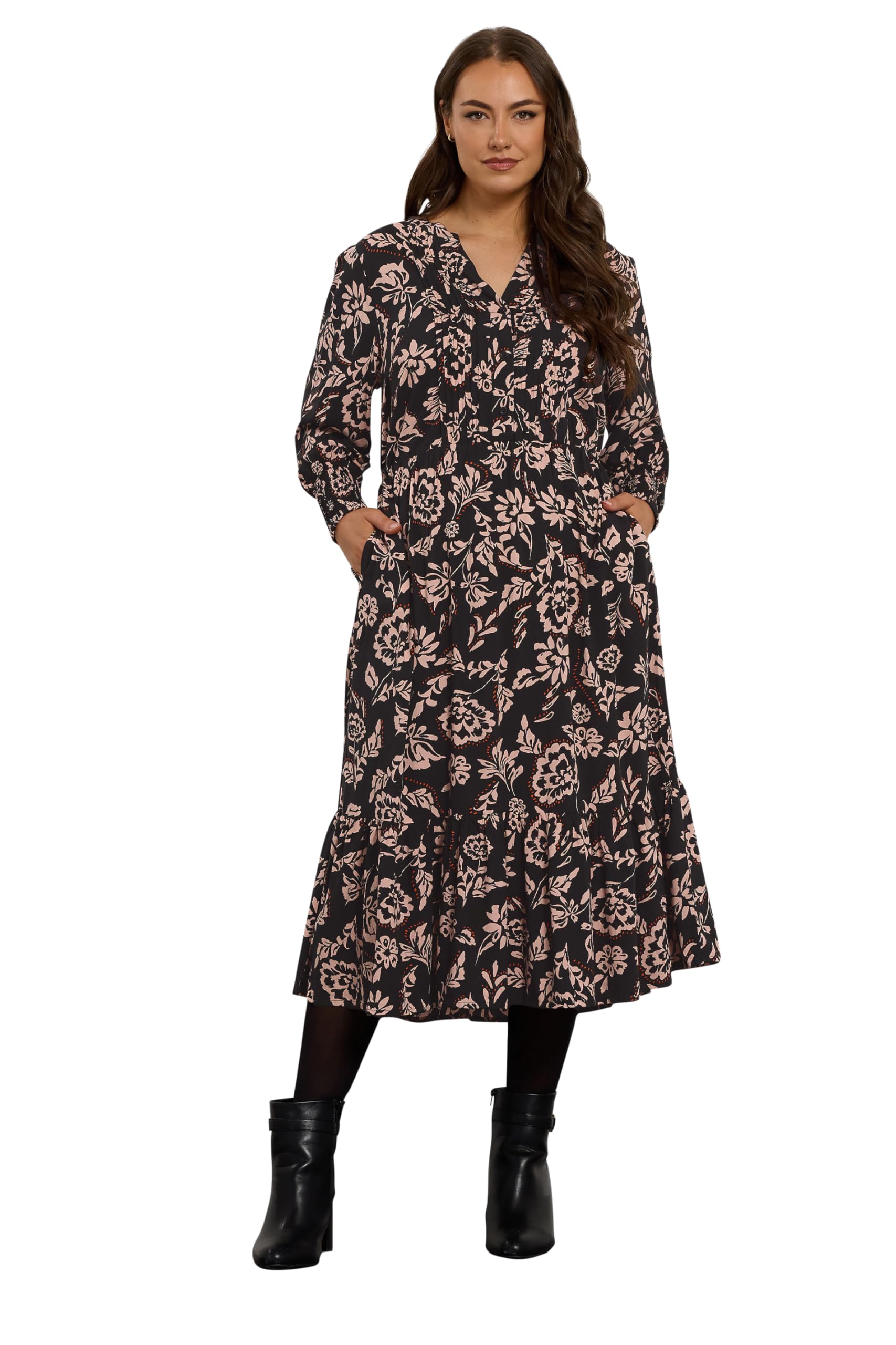 Evans Women's Black Curve Floral Pintuck Modal Dress - Plus Size Curve
