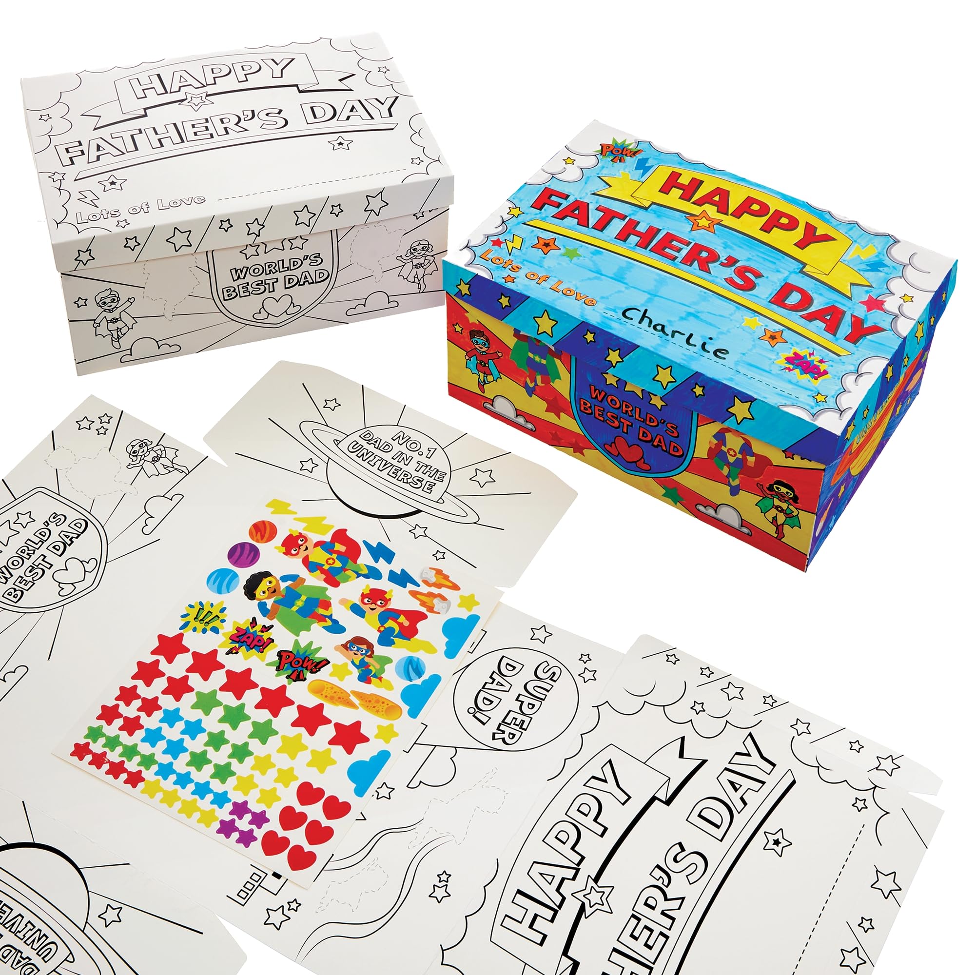 Baker Ross FN492 Colour-in & Sticker Father's Day Gift Box - Pack of 1, Father's Day Arts and Crafts for Kids