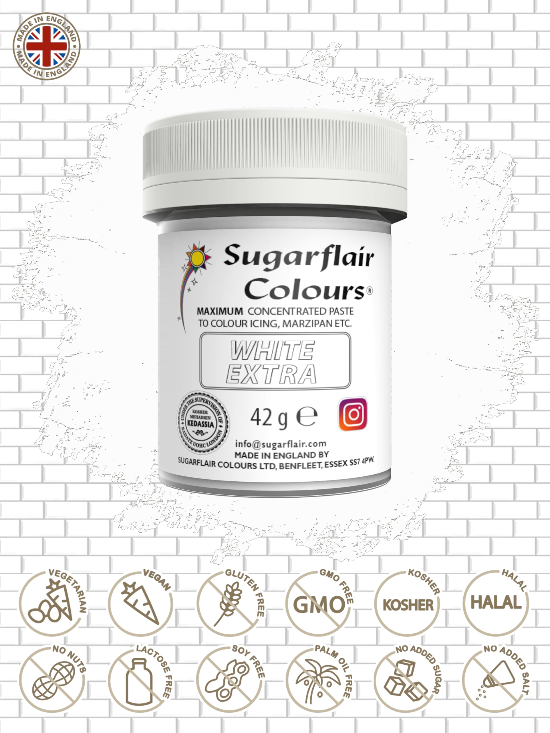 Sugarflair Maximum Concentrated Paste Colour White, Colorante para Mazapán y Pasta de azúcar, Colorante alimentario - 42g