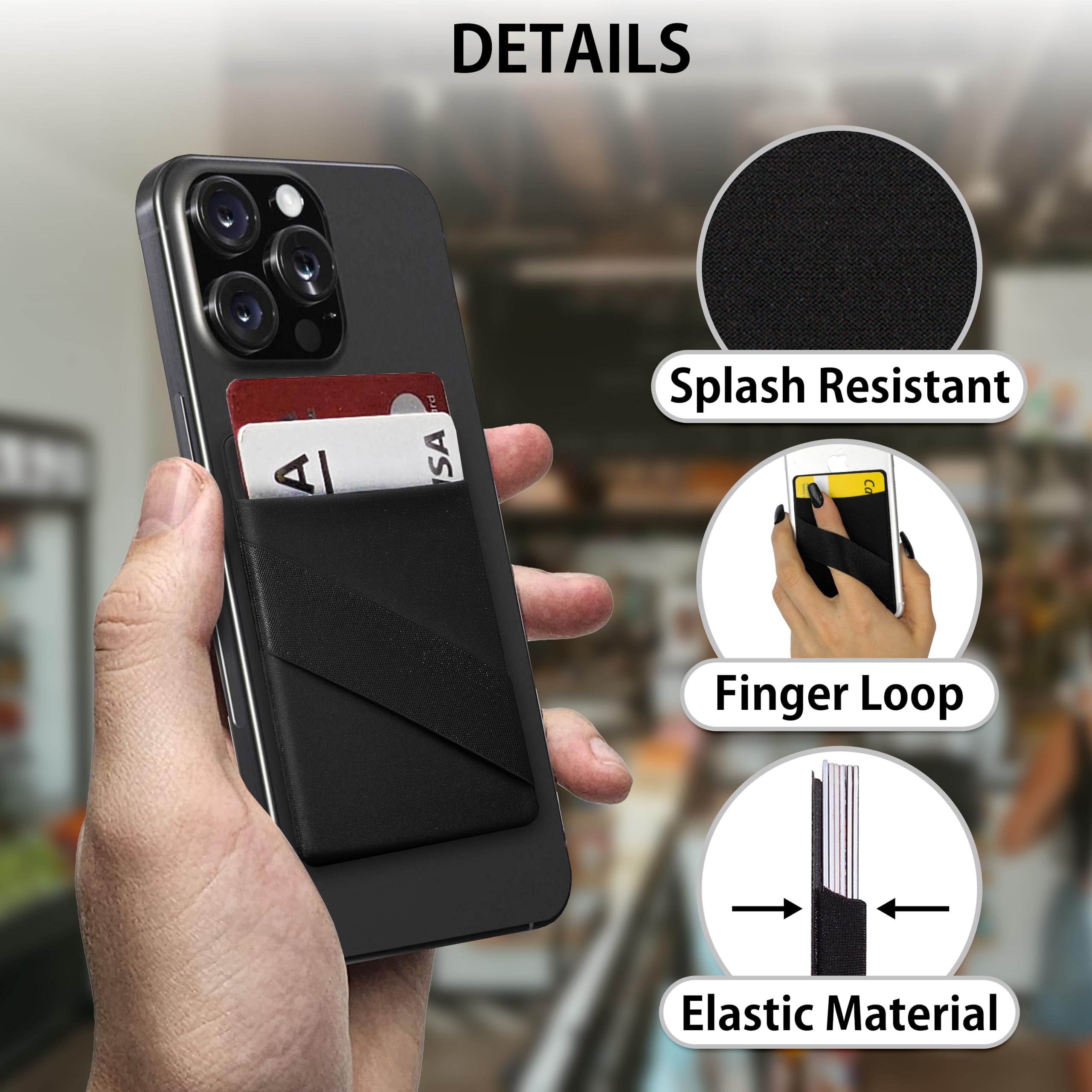 MyGadget Portafoglio per Smartphone X 1 Tasca & Finger Holder - Protezione RFID e NFC – Porta Carte di Credito Cuffie o Soldi - Wallet per Cellulare da incollare - Nero