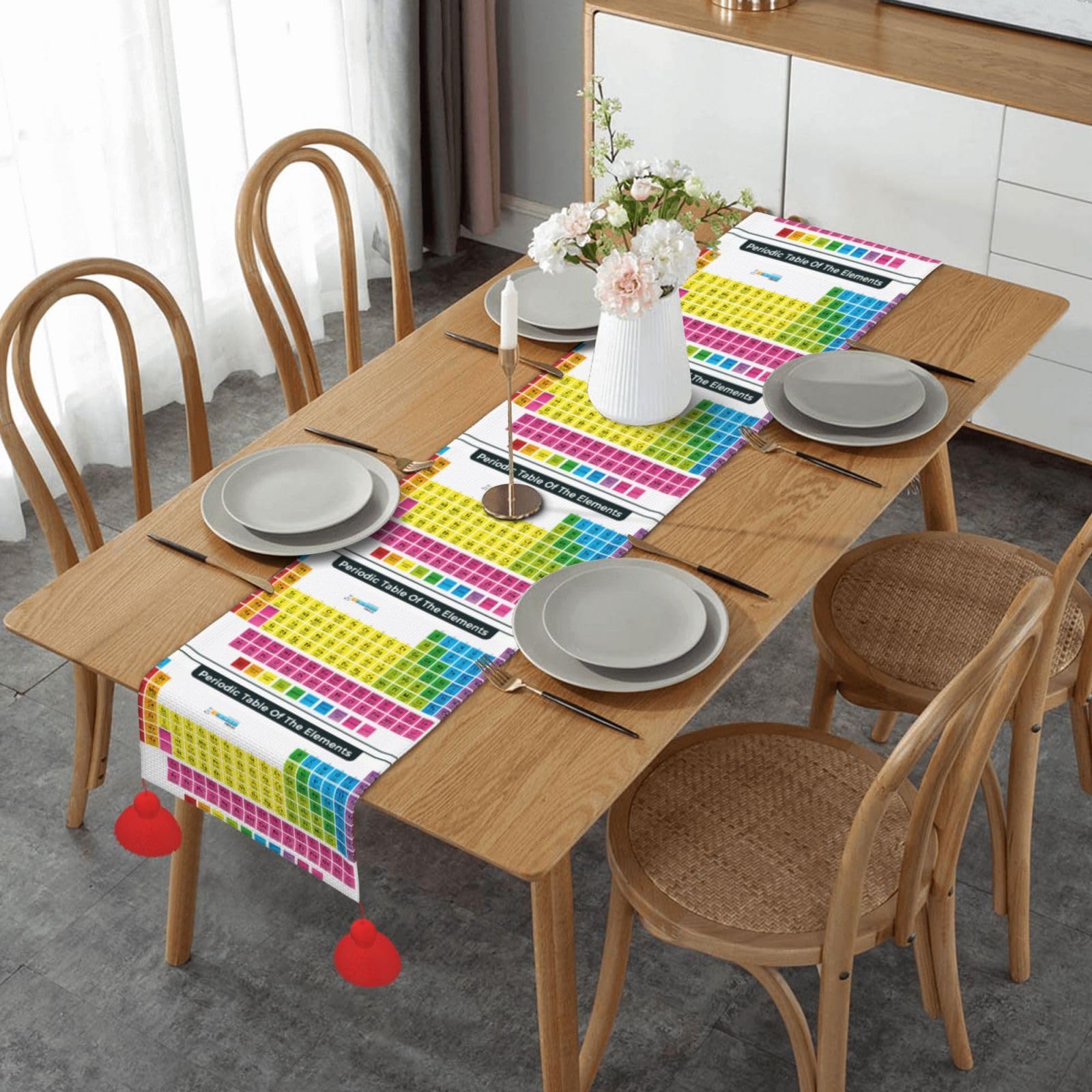 Chemin de table de Noël anti-monotonie 35x152 cm avec pompon pour décoration intérieure extérieure