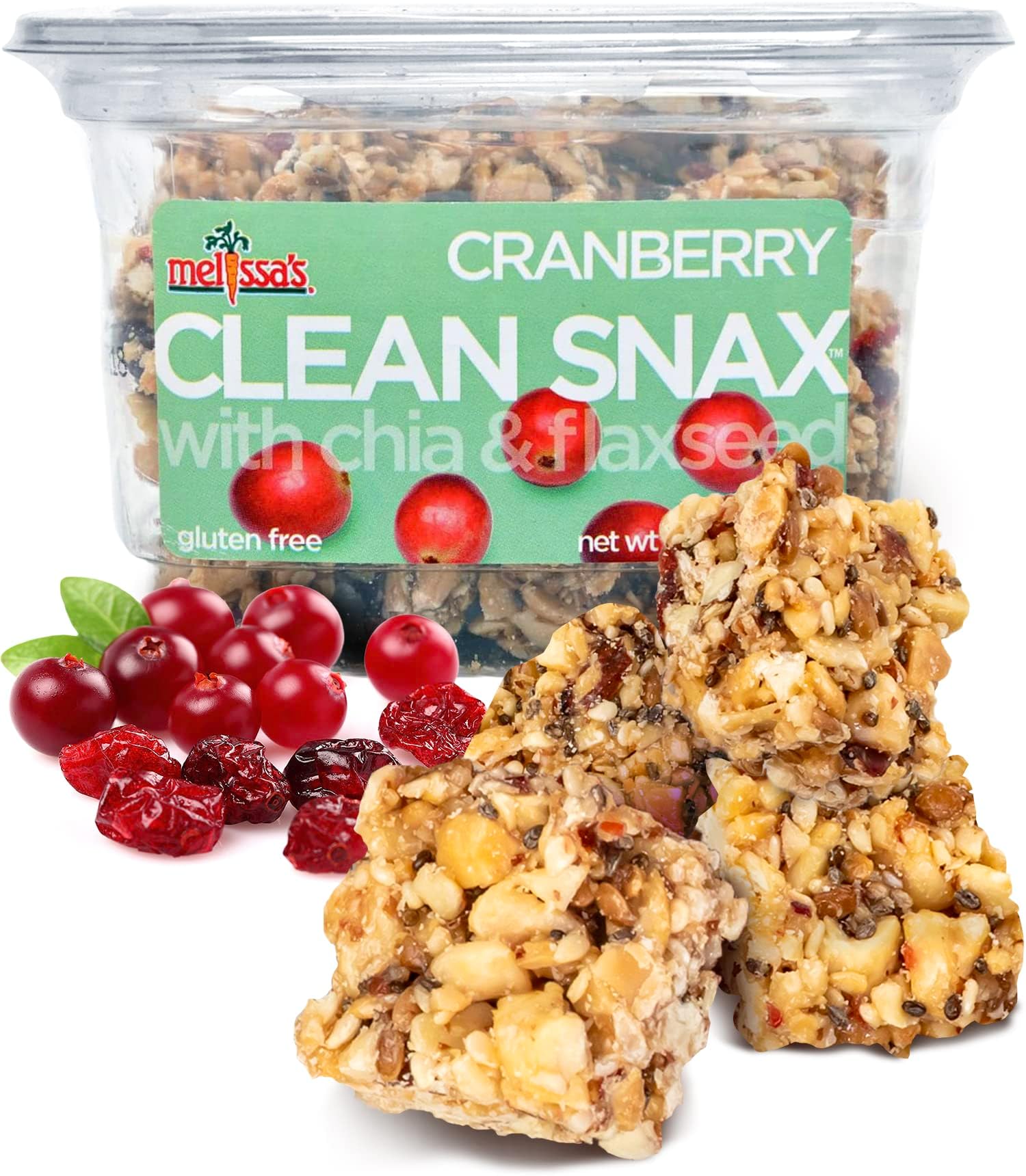 Melissa'sMelissa's Clean Snax® With Chia and Flaxseed, Gluten-free Packaged Snacks, All Natural, Not Artificial Flavors Added, Low Sodium Healthy Crispy Snacks, Size 5 Pack, Cranberry