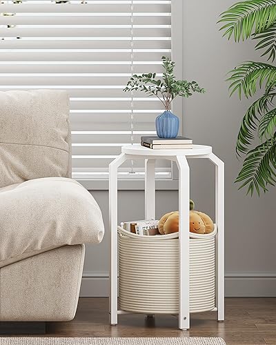 Miniatura 3 de TUTOTAK Mesa auxiliar pequeña, mesa auxiliar redonda, mesita de noche, mesita de noche, mesa de sofá con cesta de almacenamiento, sala de estar,