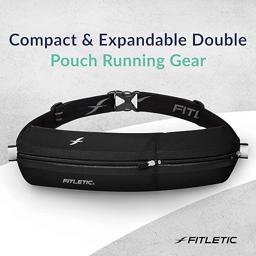 Miniatura 3 de Fitletic Cinturón de correr Bolt de doble bolsillo y cangurera activa para hombres y mujeres, resistente al agua, diseño ligero y elegante, ajuste