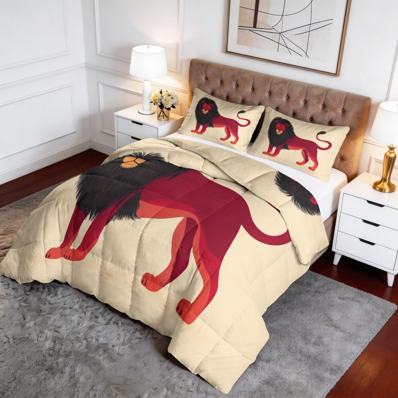 Piumino matrimoniale senza copertura 7,5 Tog, animale leone rosso morbido e caldo, piumino senza copertura per bambini, minimalismo, estate inverno, lavabile, trapunta per camera dei bambini