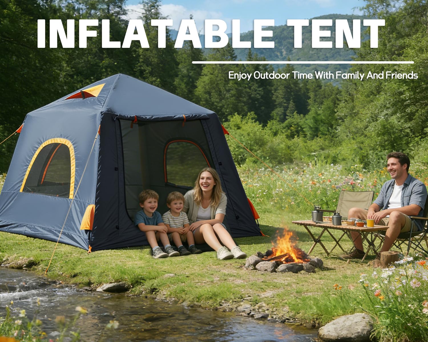 Inflatable Camping Tent, with Manual air Pump, Easy to Set up, Outdoor Inflatable Tent, can accommodate 2-3 People, Oxford Four Seasons Luxury Camping air-Cushioned Tent.