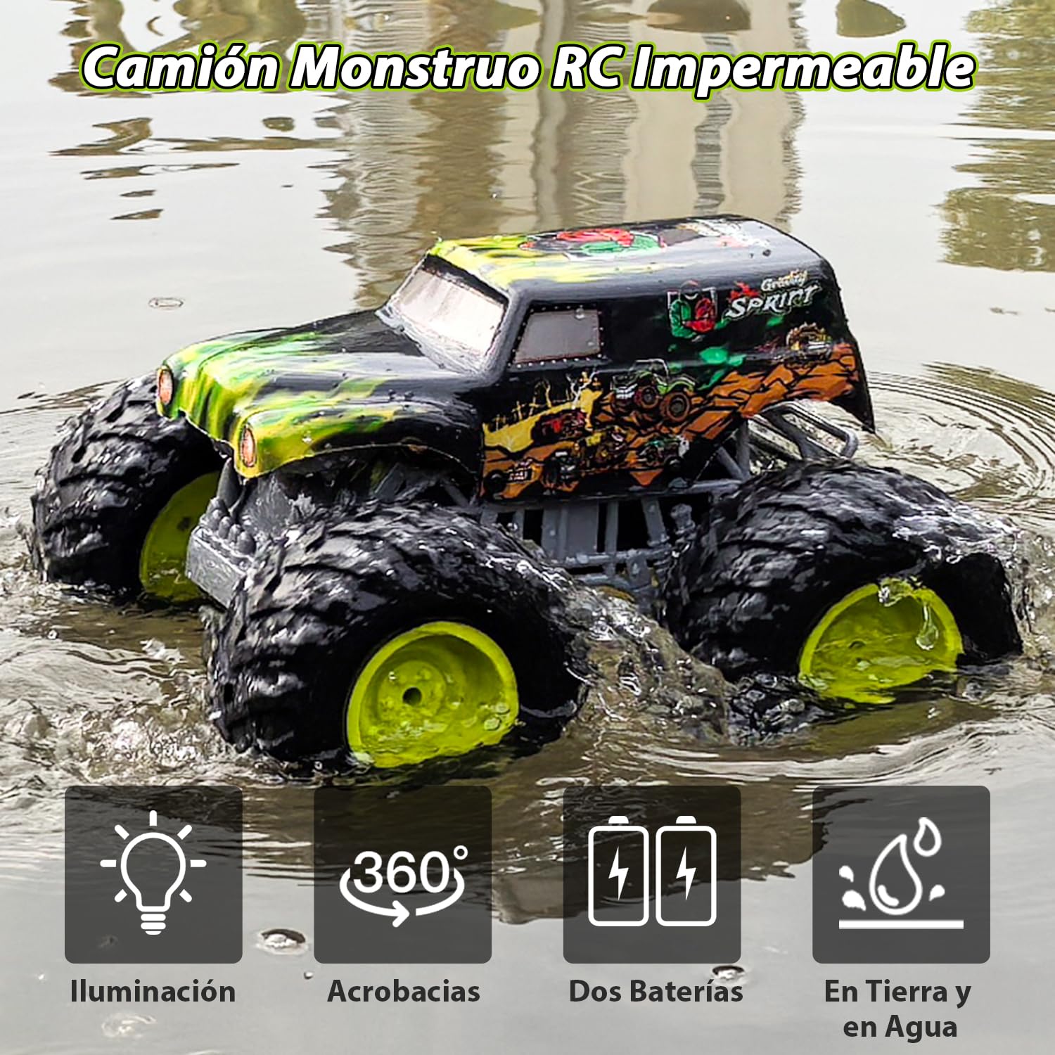PENGBU RC 1:16 Coche Teledirigido Niños 4 Años, Monster Truck Teledirigido con Luces, 360° Rotation, ¡Anda sobre 2 Ruedas y Hace el Pino, Coches Teledirigidos para Niños de 4, 6, 8 Años