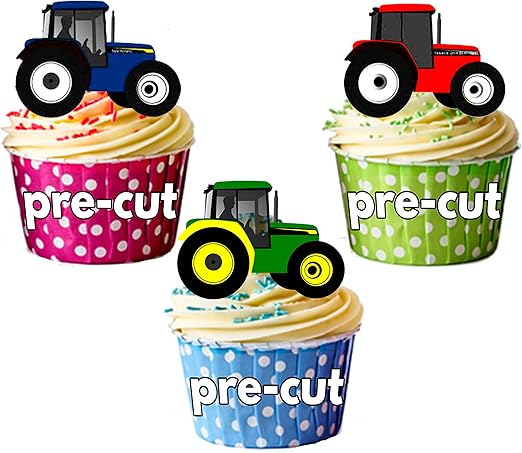 12 X Tracteur Vert Rouge Bleu Carte En Papier Comestible Predecoupe Pour Decorations De Gateau Avec Support De Fixation Amazon Fr Epicerie