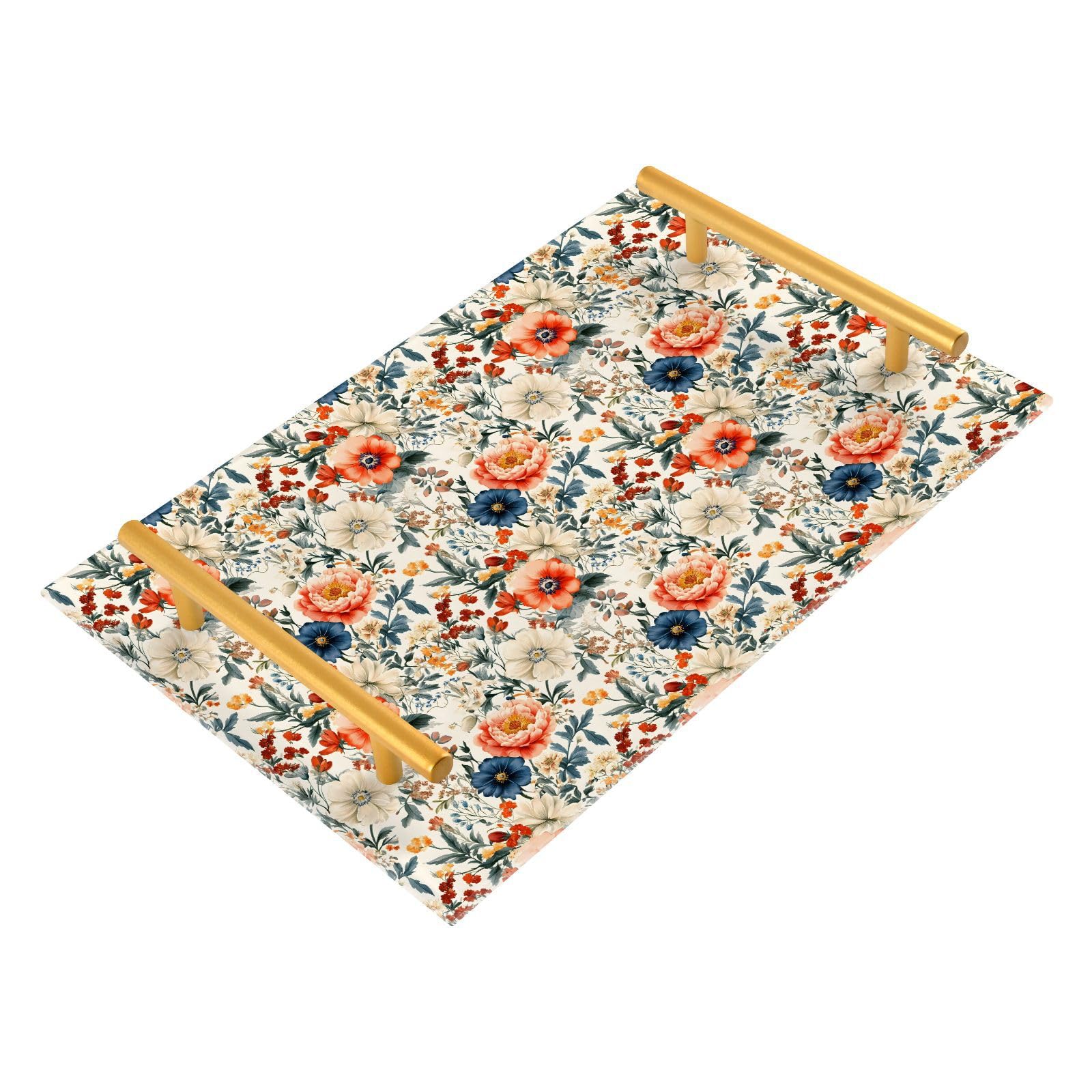 NFMILI Flowers Colorful Vanity Tray Rectangle Acrylic Bathroom Tray Serving Trays for Centerpieces Modern Home Decor for Kitchen Bathroom Bedroom Living Room 7.9 × 11.8 in
