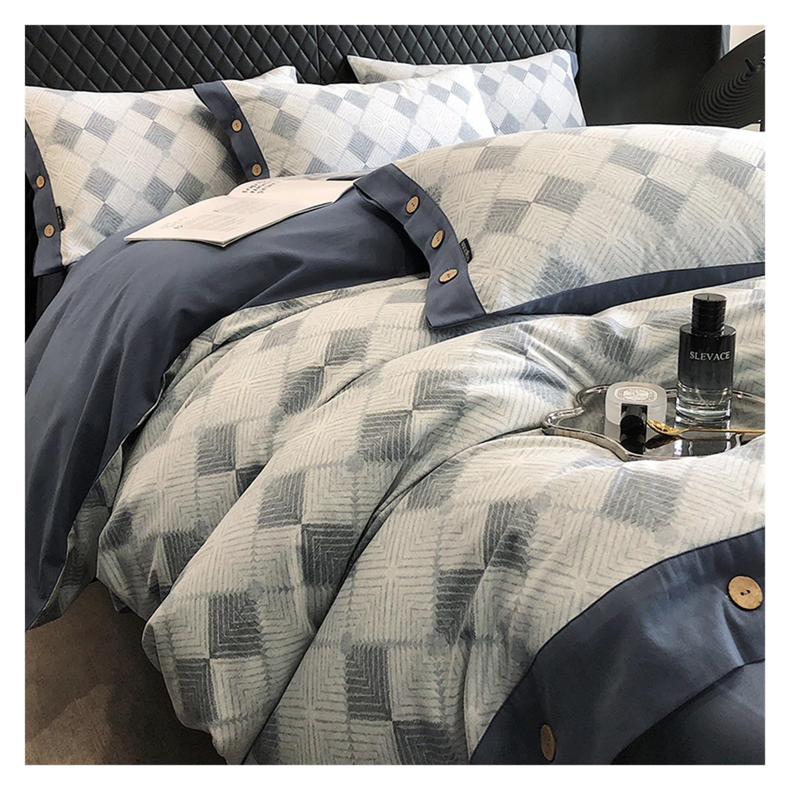 Housse de couette 100% coton haut de gamme avec élégants boutons en noix de coco