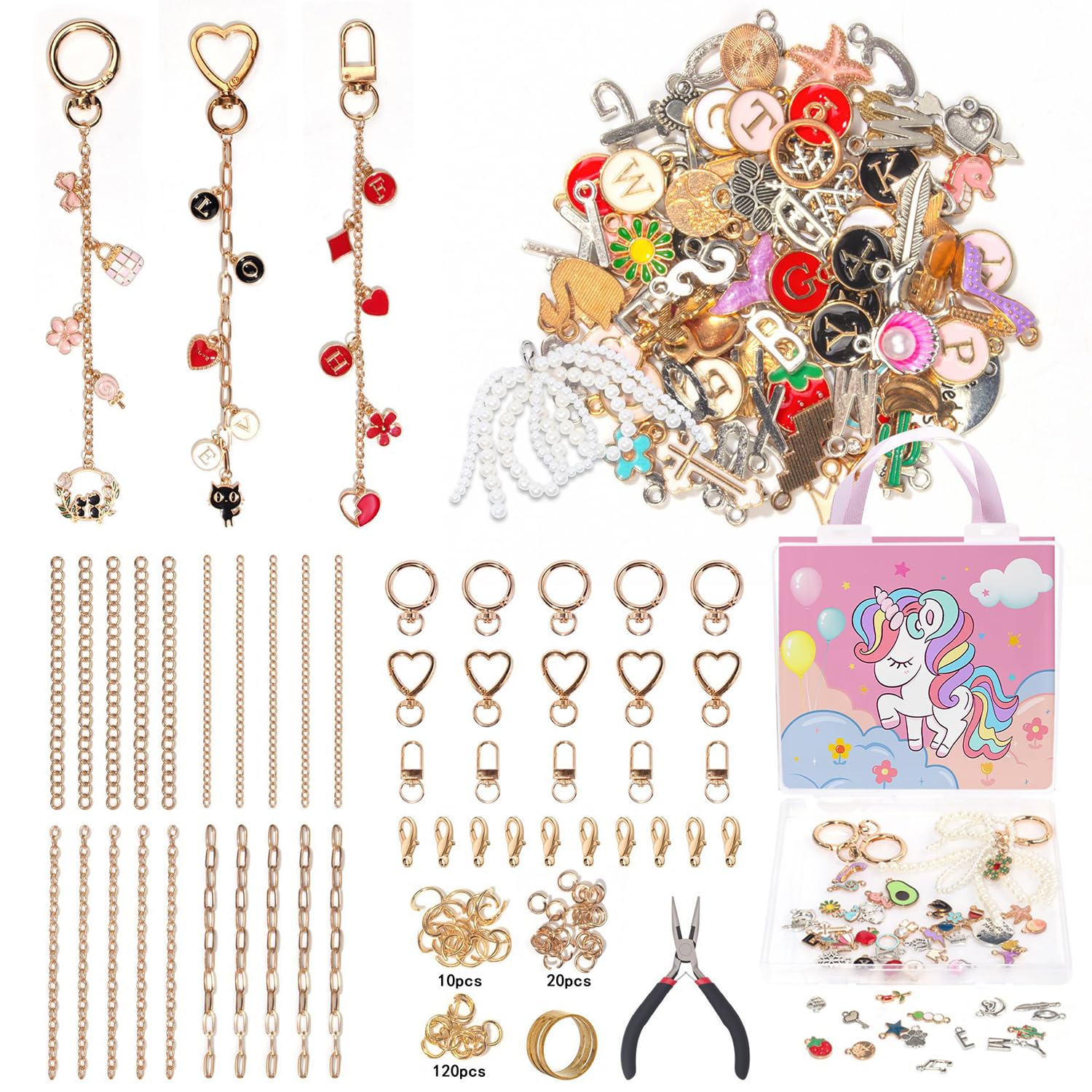 315Pcs Keychain Making Kit, Pink Unicorn Gift Box