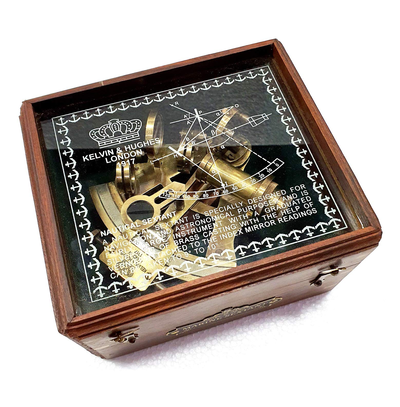 Antico Marittimo Nautico Sestante Telescopio Vintage Marine Astrolabe Ship's Strumenti con Scatola di Legno