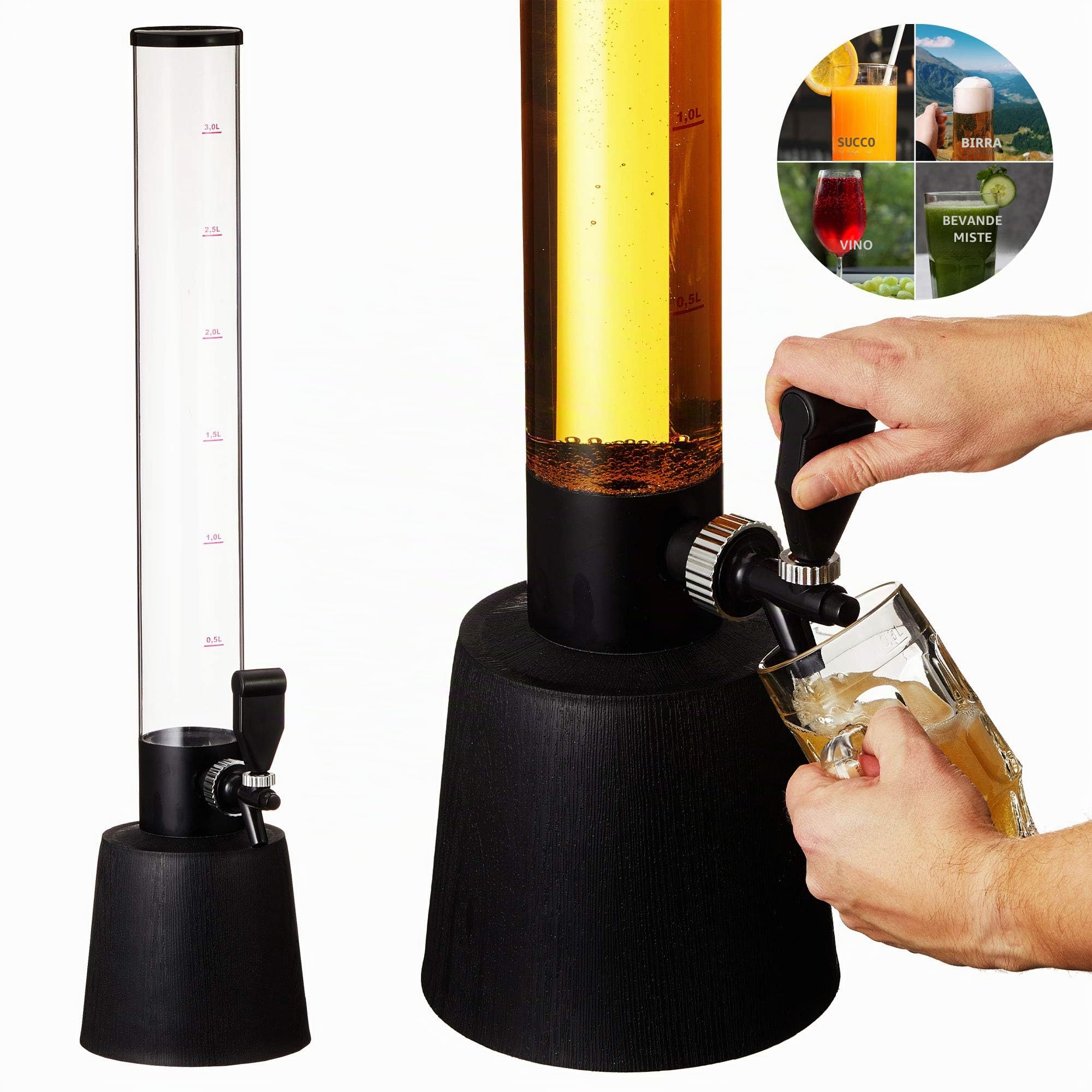 Cepewa - Erogatore di birra con spina | H 95 cm | Capacità 3 litri | Colonna per bevande | Torre di birra per divertimento alle feste