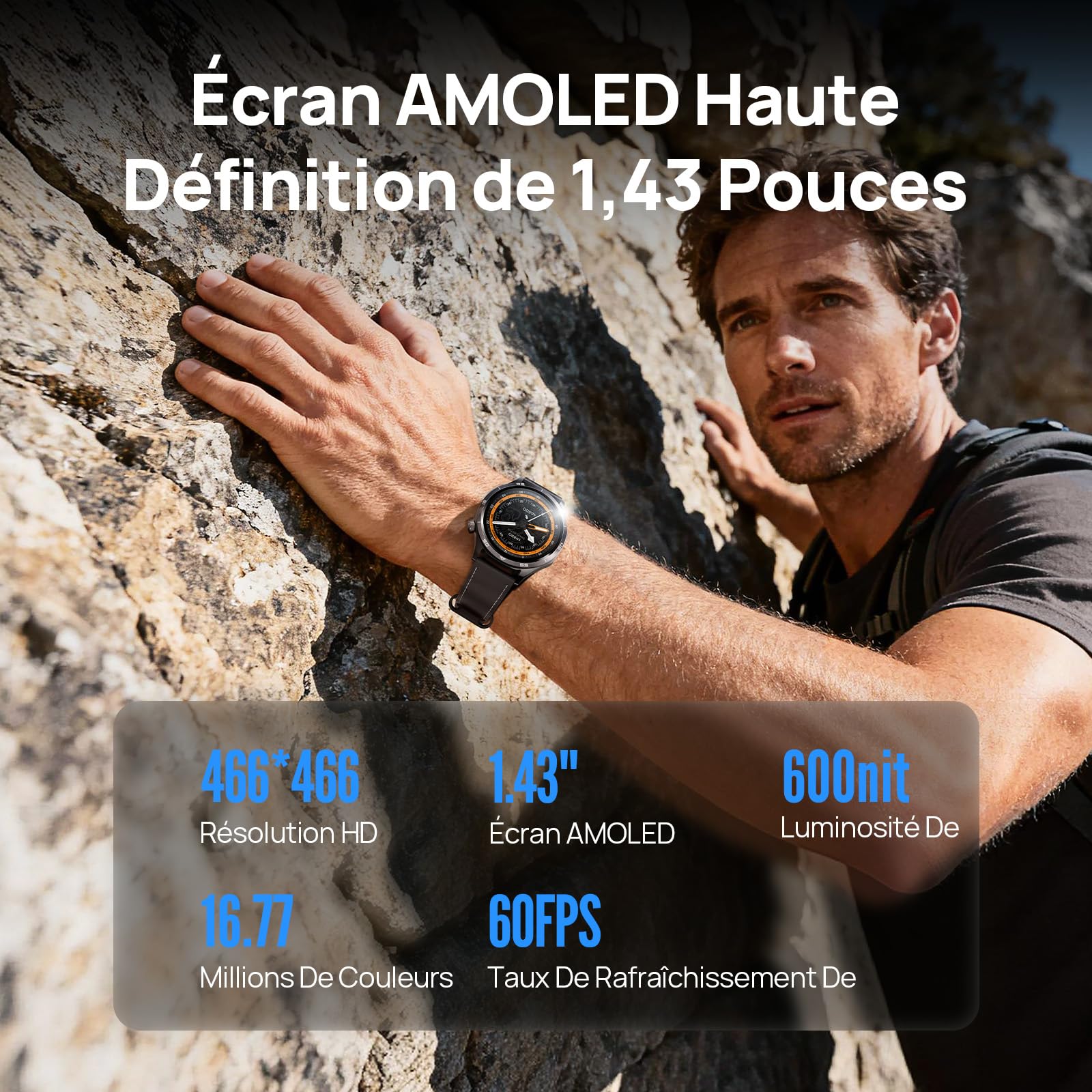 Mibro GT Montre Connectée Homme Femme, Assistant Intélligent, 5ATM Étanche | 1,43" AMOLED, 8J Autonomie,GPS Intégré, 100+ Modes Sportifs, Suivi Fréquence Cardiaque/Sommeil/SpO2, pour iOS Android(Noir)