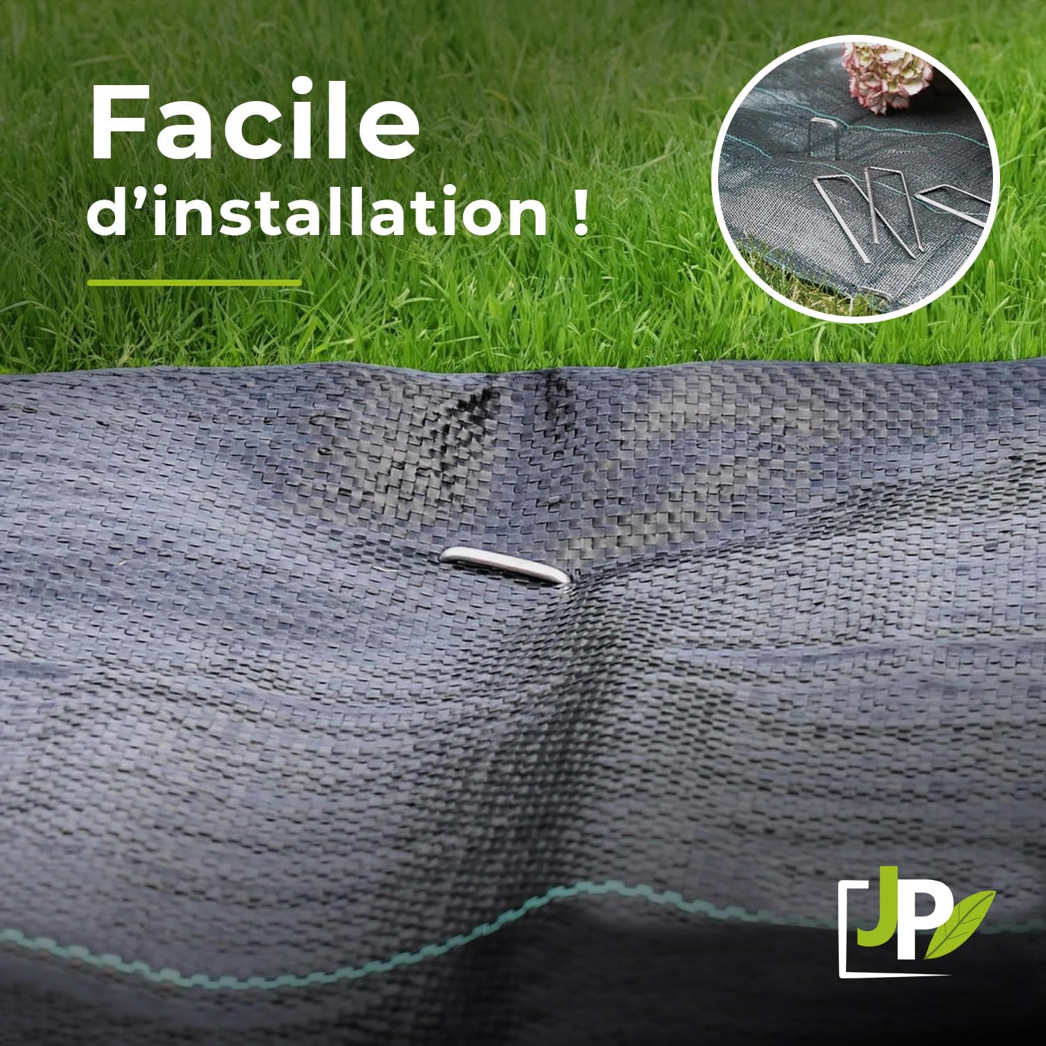 Toile de paillage tissée 90g/m² - Rouleau - Géotextile Anti-Mauvaises Herbes Haute résistance - Coloris Vert - Usage Jardin, allées, Cultures (1,50x50m)