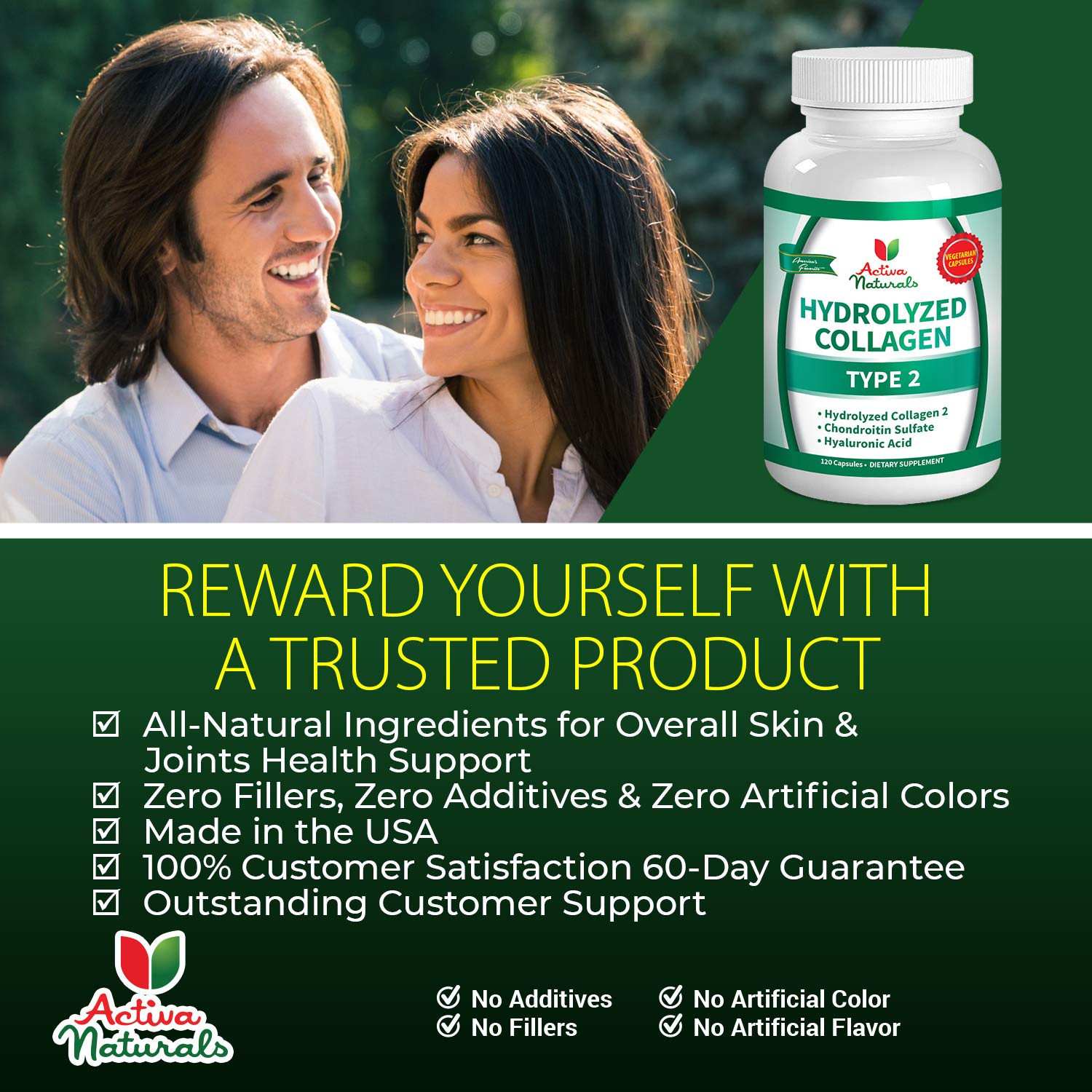 Activa Naturals Hydrolyzed Collagen Type 2, Collagen Supplements, 120 Pcs — Amazon image 8